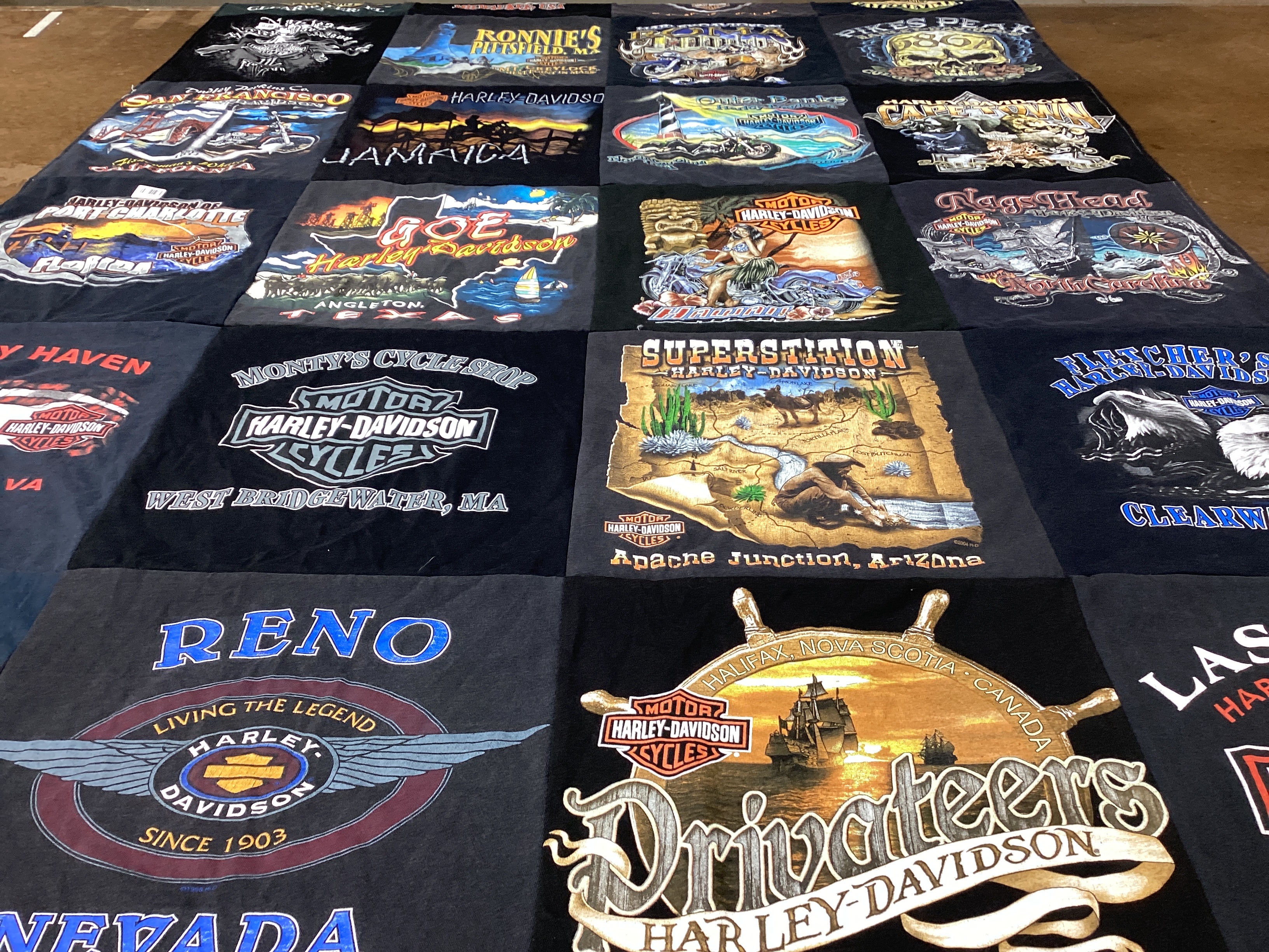 T-shirt quilt with motorcycles, biking themes by pete from CT