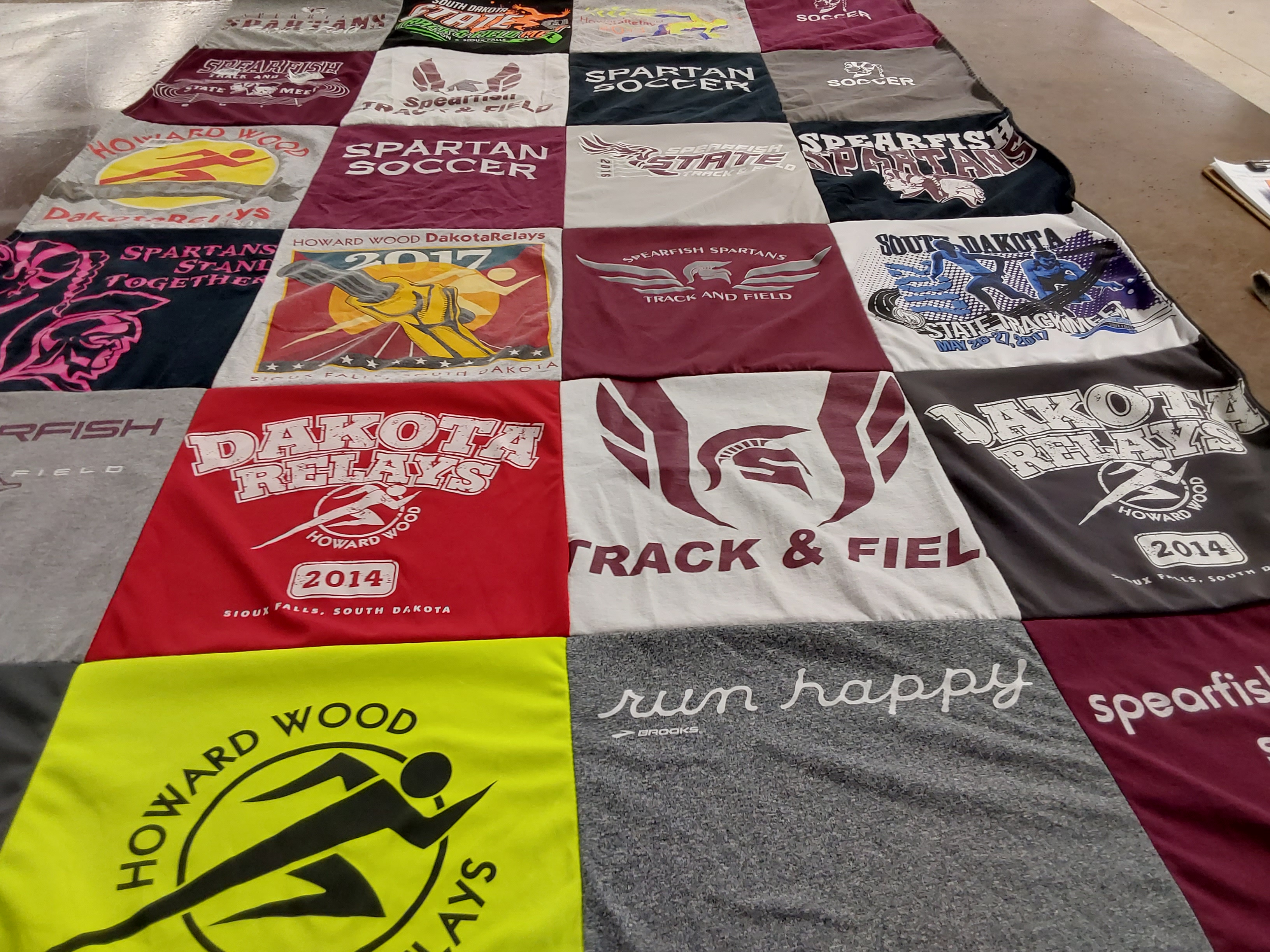 T-shirt quilt featuring spartan soccer team by Laura from SD