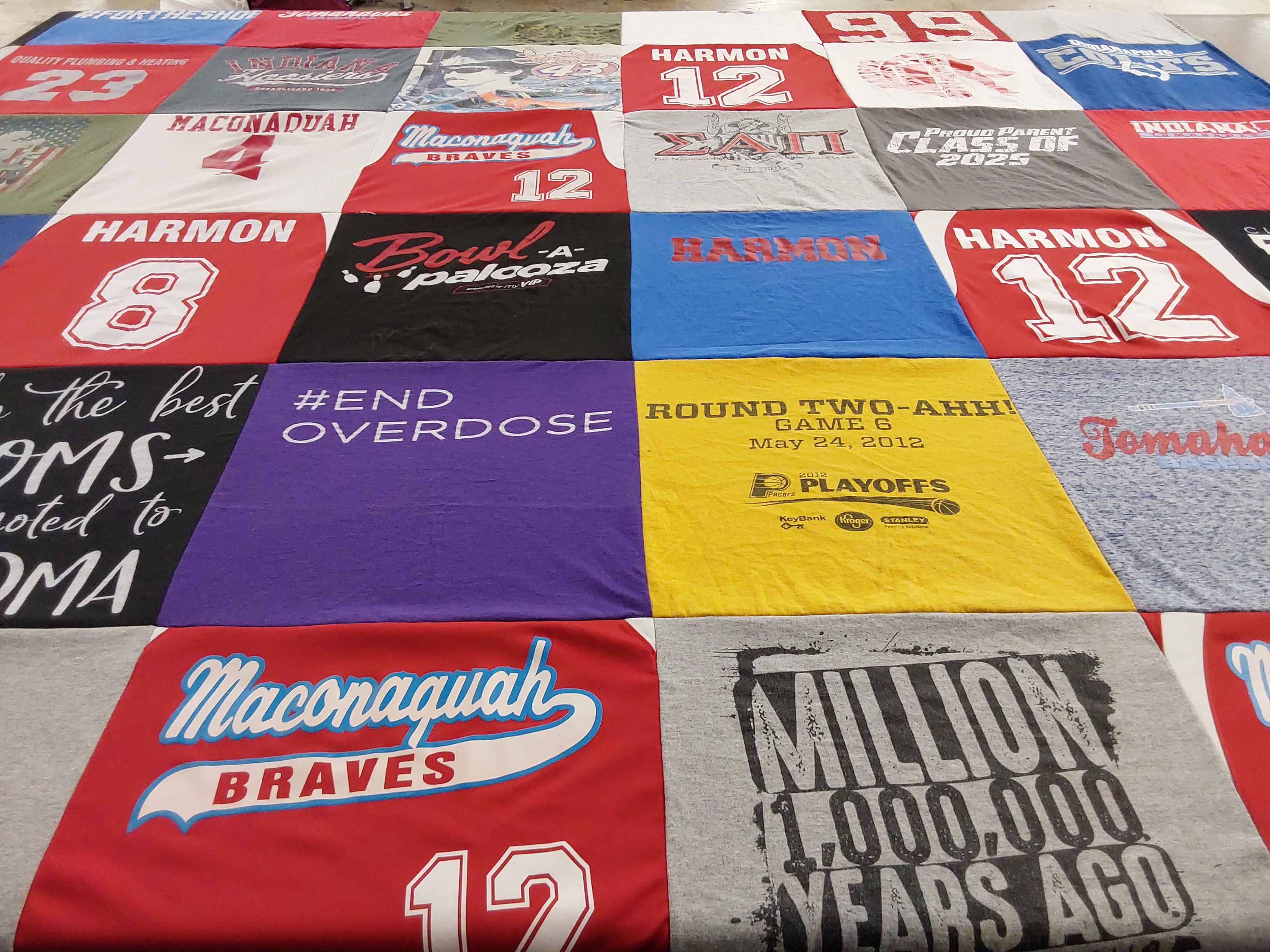 T-shirt quilt featuring maconaquah braves by Jessica from IN