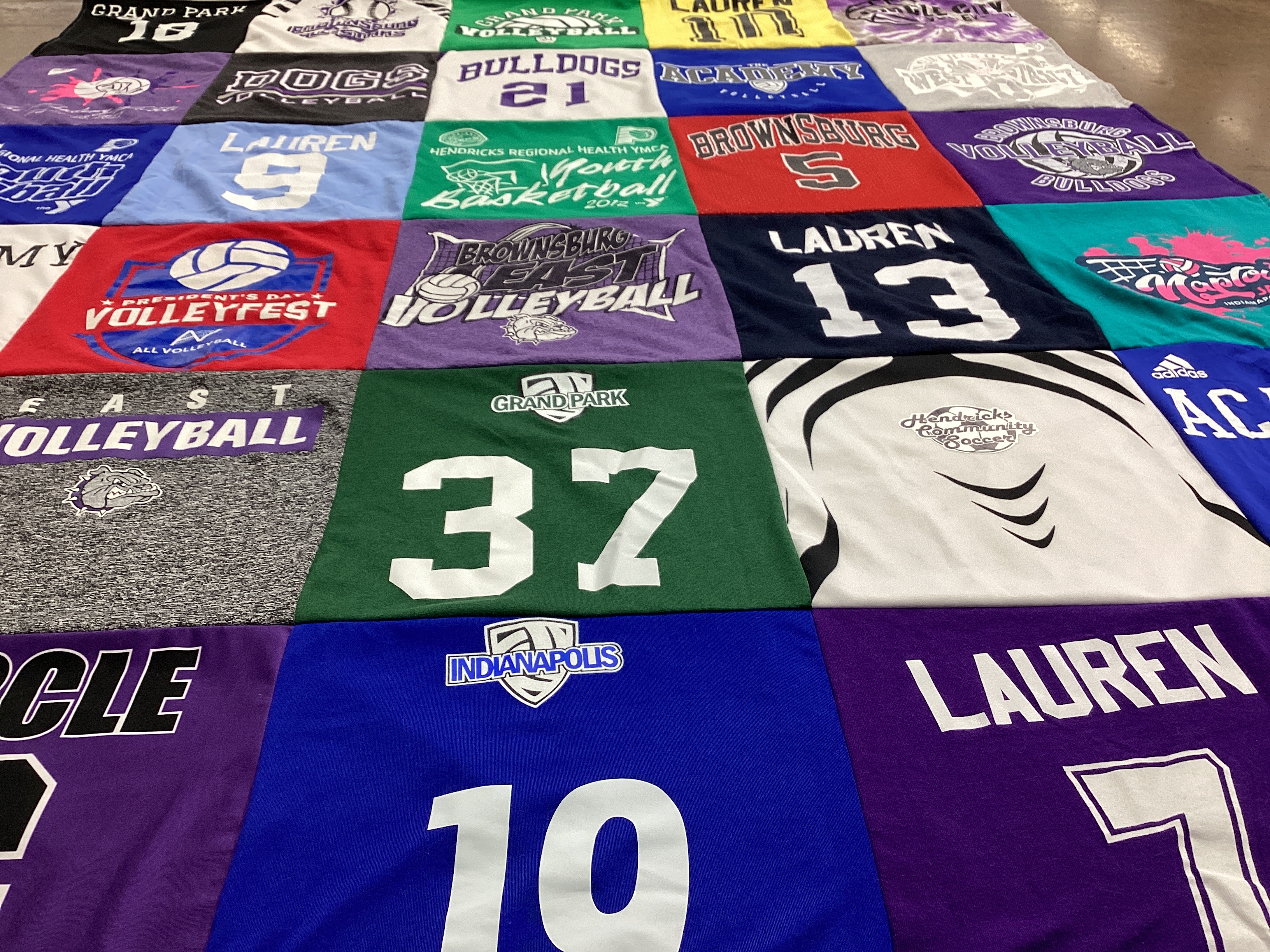 T-shirt quilt featuring brownsburg high school volleyball team, grand park volleyball team by Becky from IN