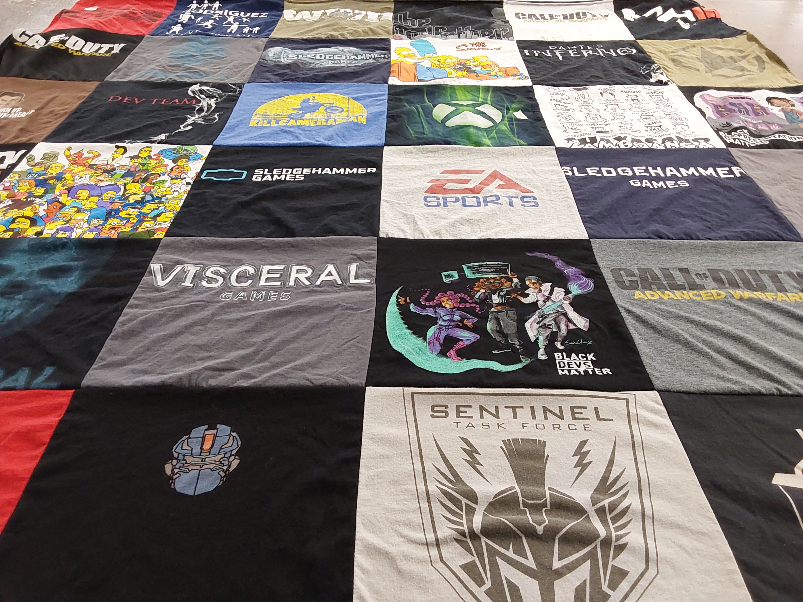 T-shirt quilt with video games themes by Gil John from CA