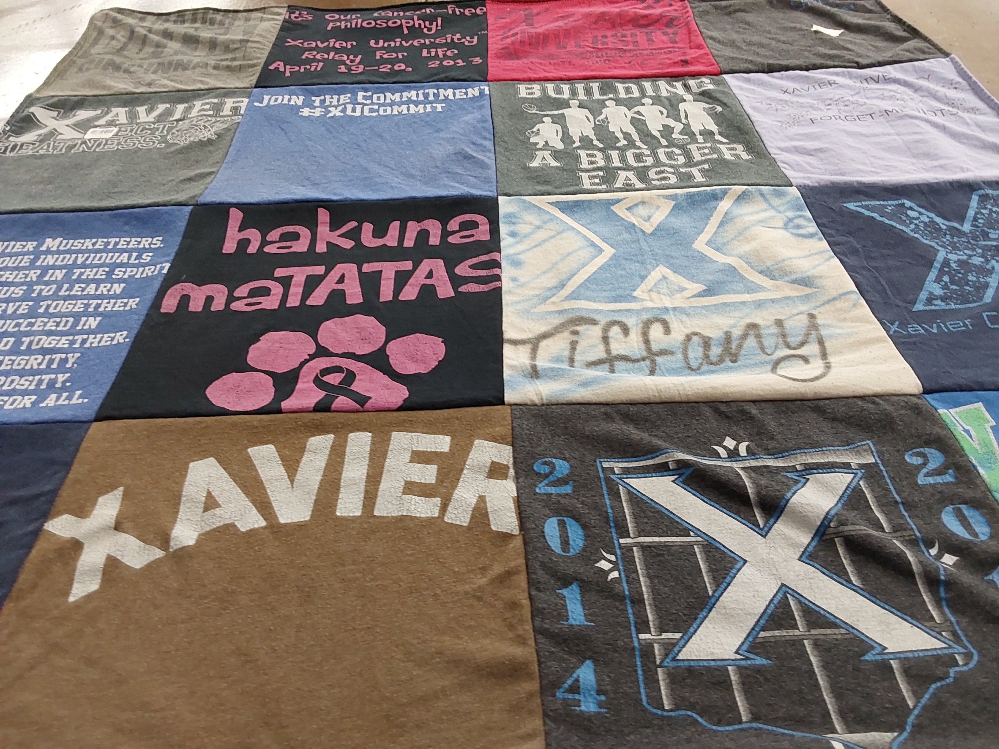 T-shirt quilt featuring xavier musketeers by Tiffany from MD
