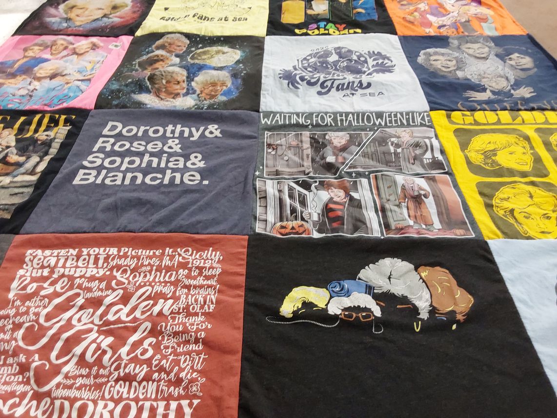 T-shirt quilt with golden girls, halloween themes by Jennifer from IN
