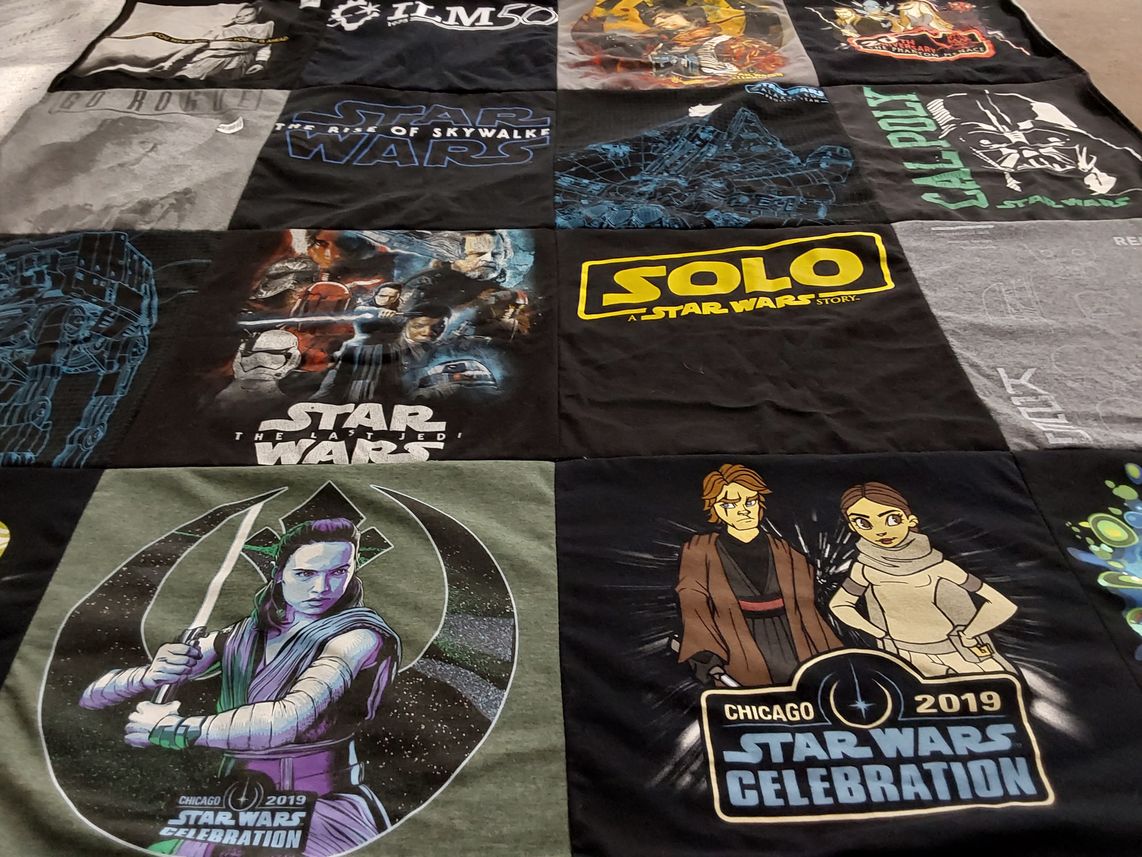 T-shirt quilt with star wars, science fiction themes by Adam from UT