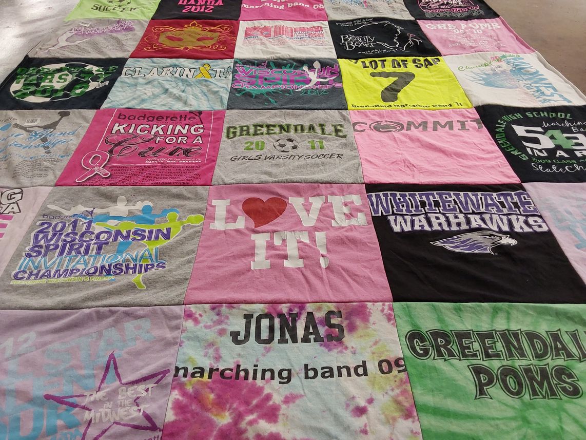 T-shirt quilt featuring greenfield high school varsity soccer, whitewater high school warhawks by Amanda from WI