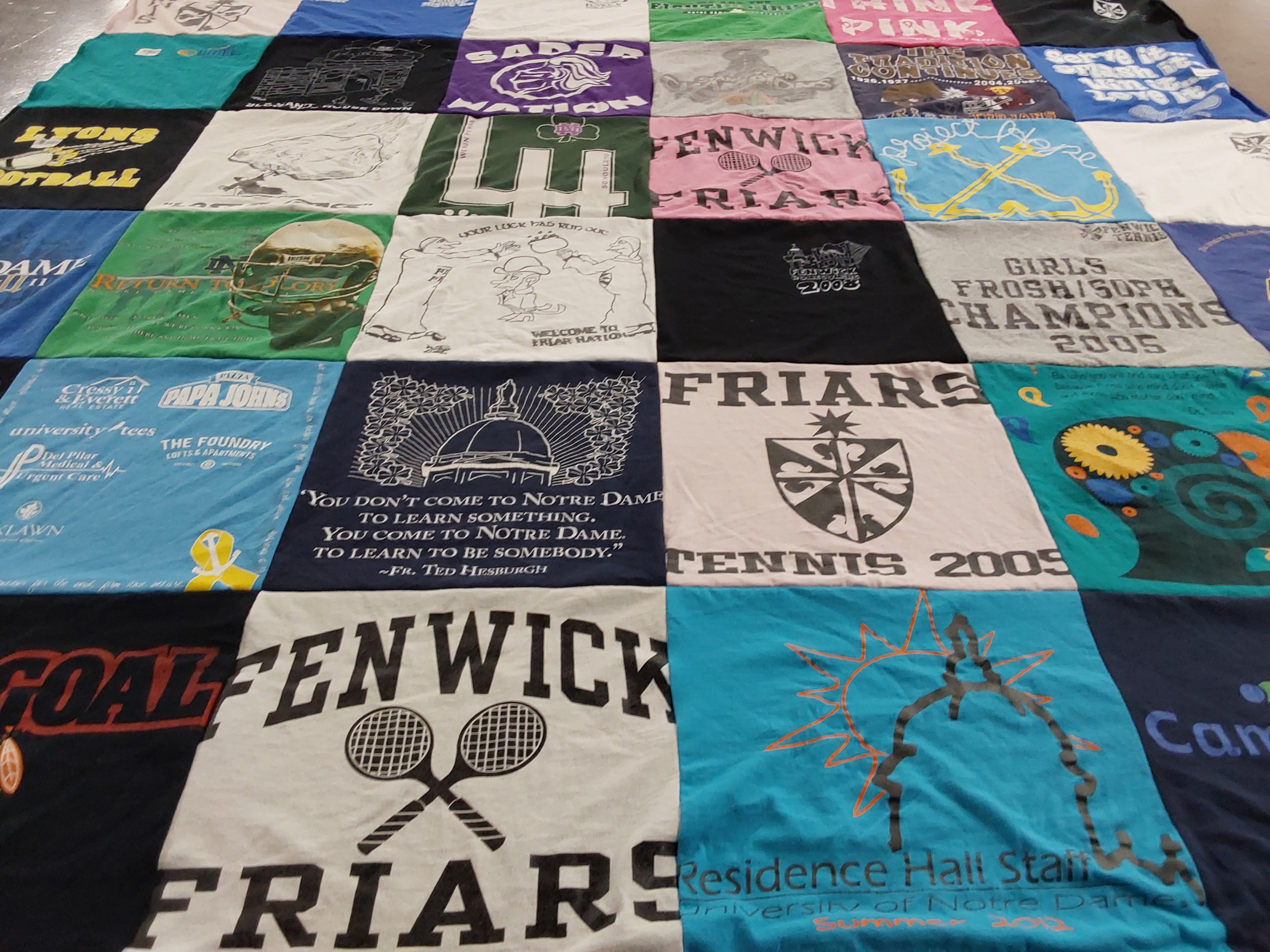 T-shirt quilt featuring notre dame football, friars tennis by Laura from WI
