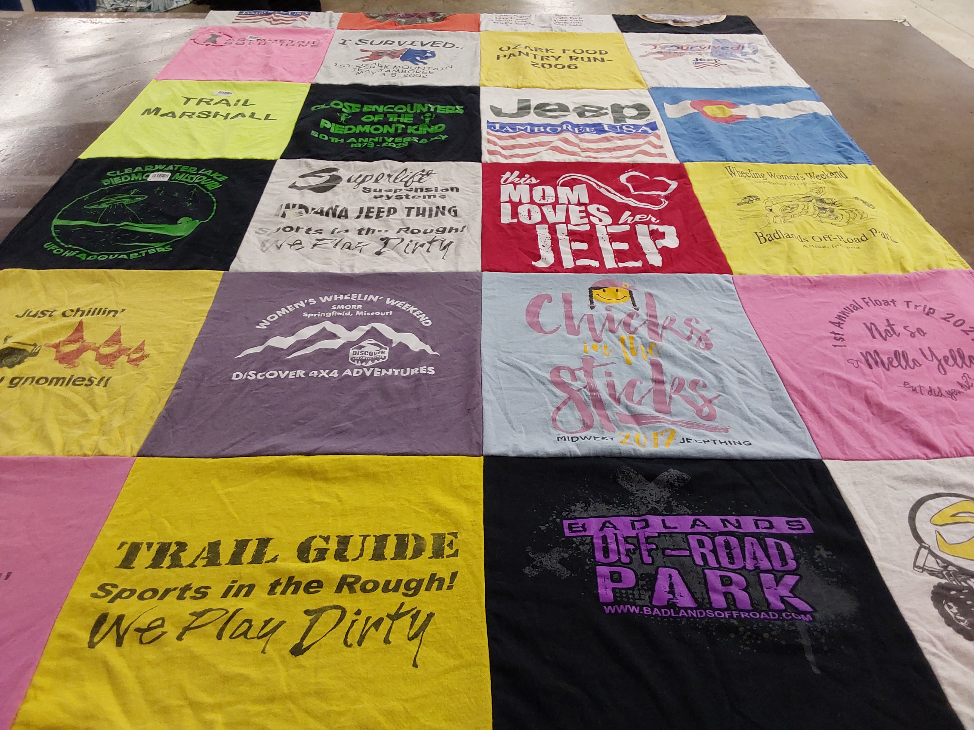 T-shirt quilt with jeeping, outdoor adventures themes by Susan from MO