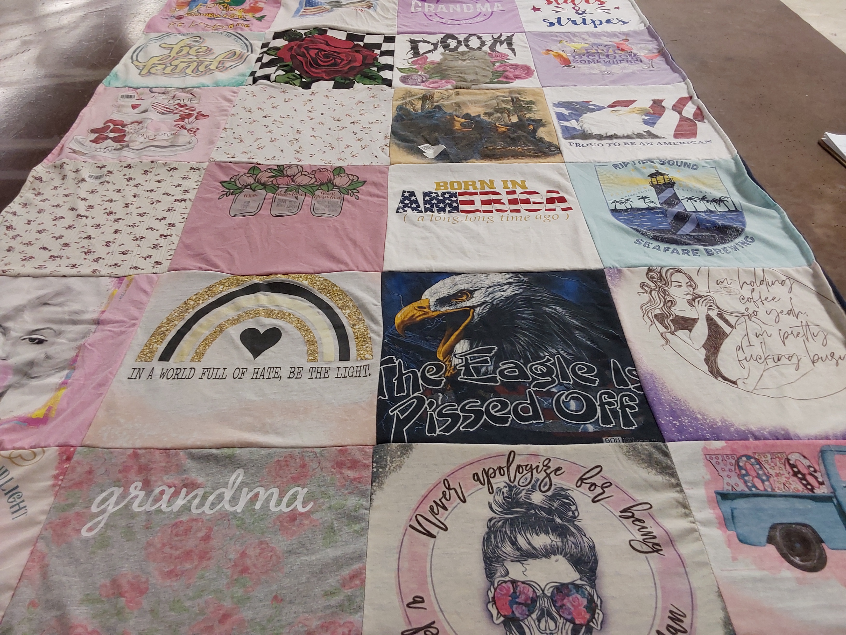 T-shirt quilt with family, patriotism themes by Kimberly from OH