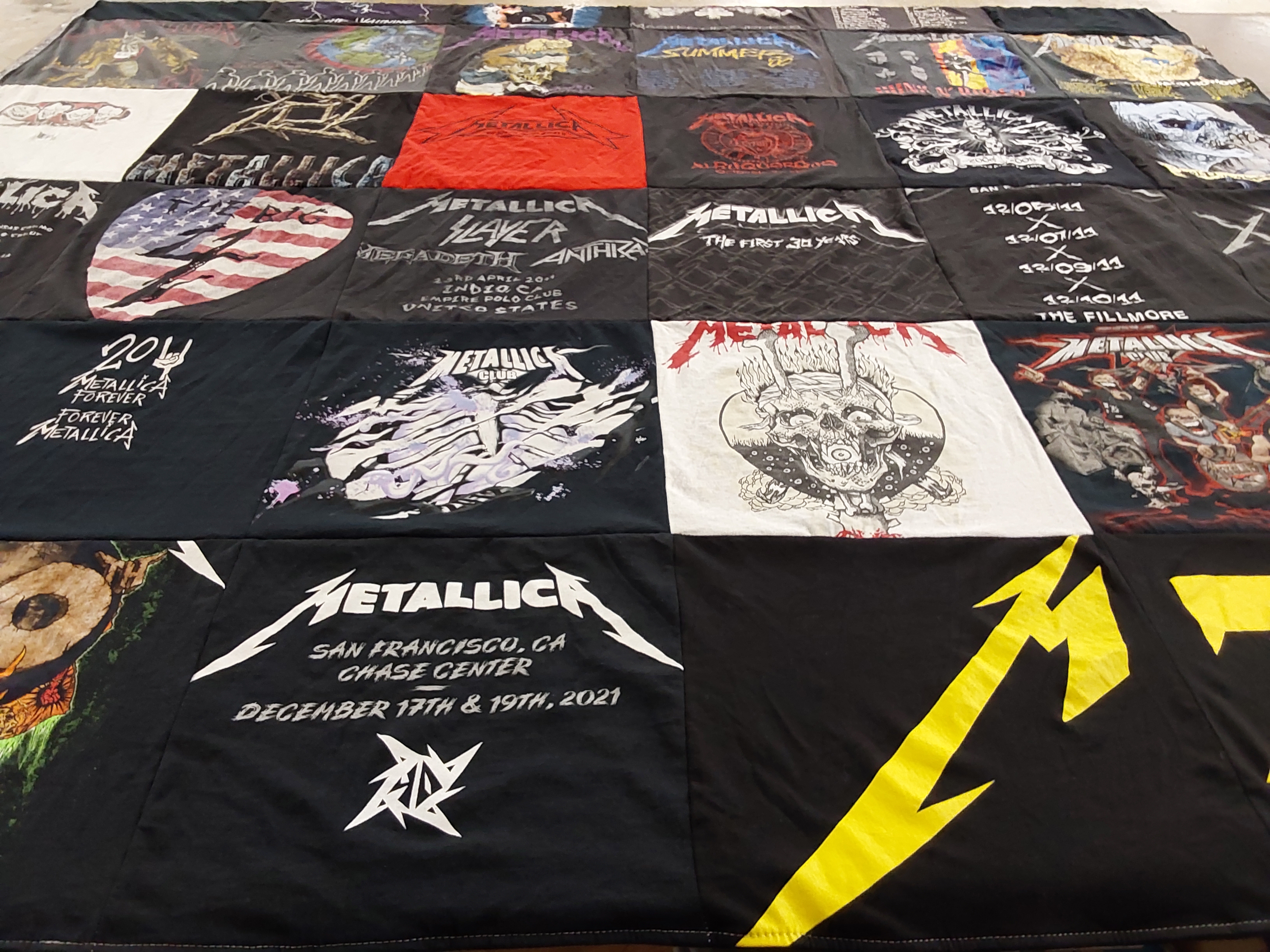 T-shirt quilt with heavy metal music, concerts themes by Eric from CO