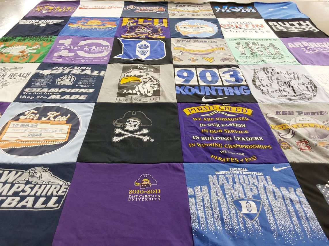 T-shirt quilt featuring east carolina university pirates, new hampshire football by Cassie from NC