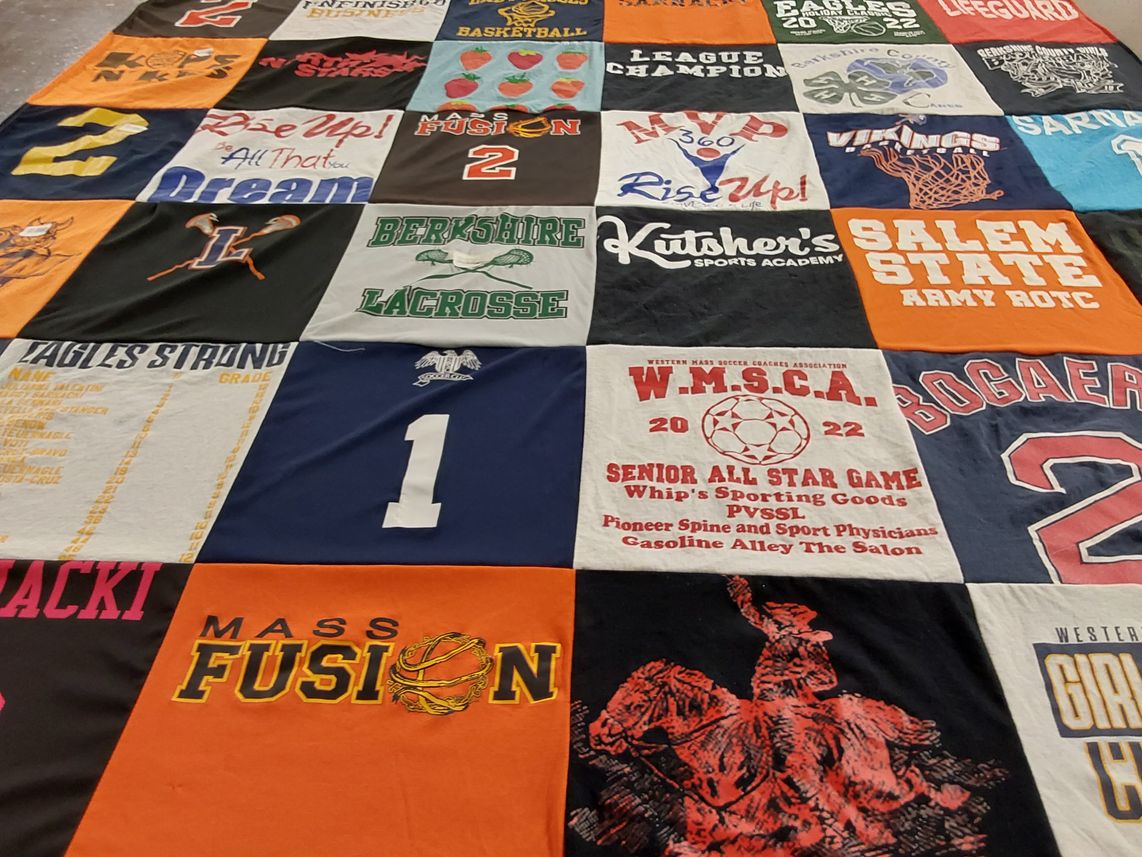 T-shirt quilt featuring laconia high school, mass fusion by Roberta from MA