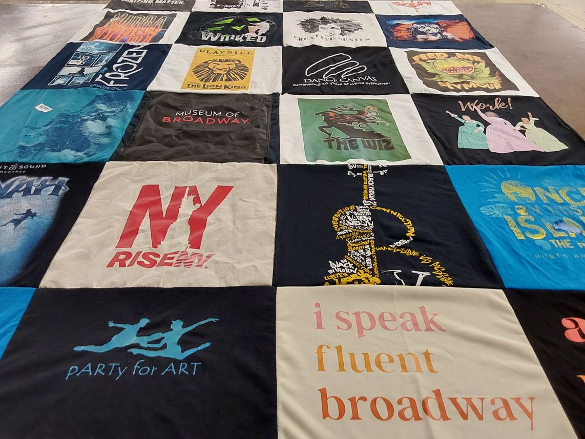 T-shirt quilt with musicals, theater themes by Carol from PA
