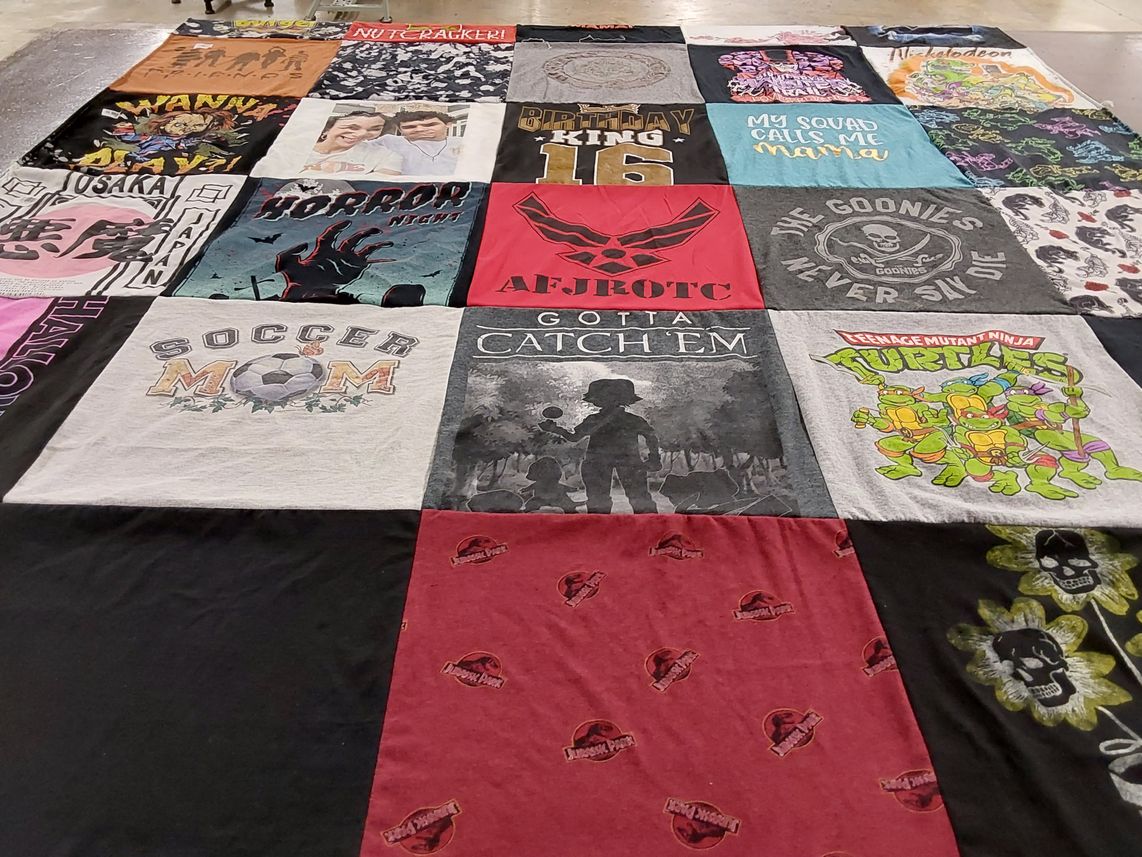 T-shirt quilt with movies, anime themes by Elizabeth from FL