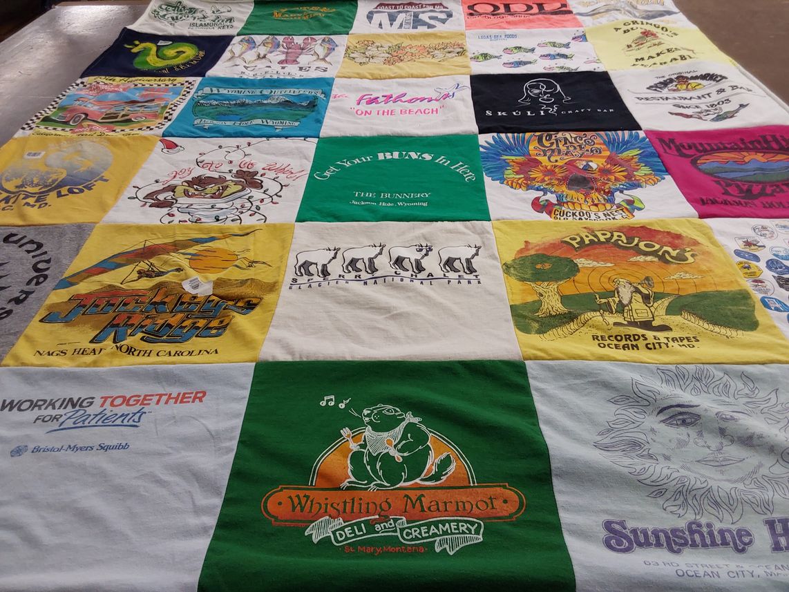 T-shirt quilt with beach, fishing themes by Steve from NJ