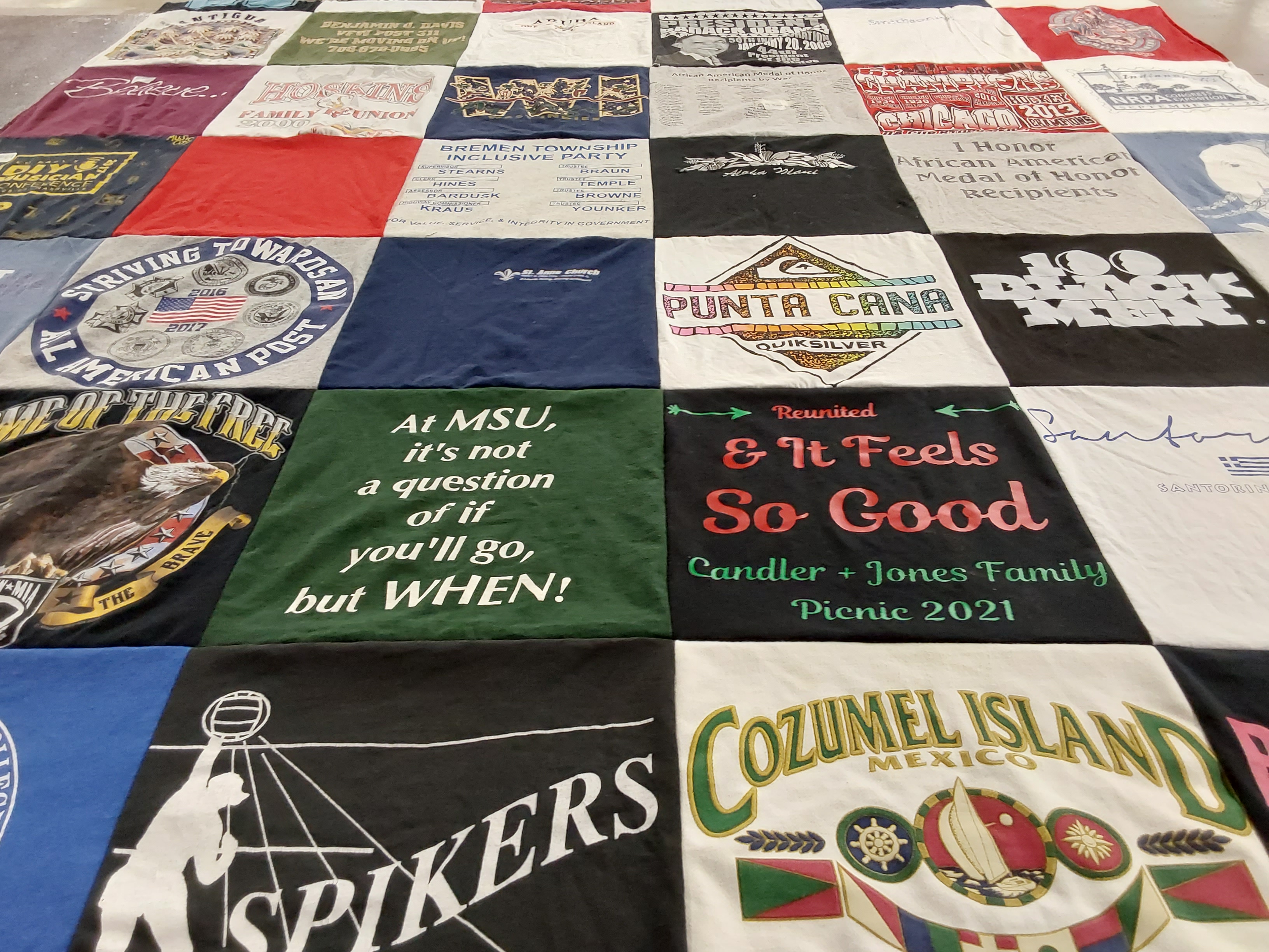 T-shirt quilt featuring spikers by Rhonda from IL