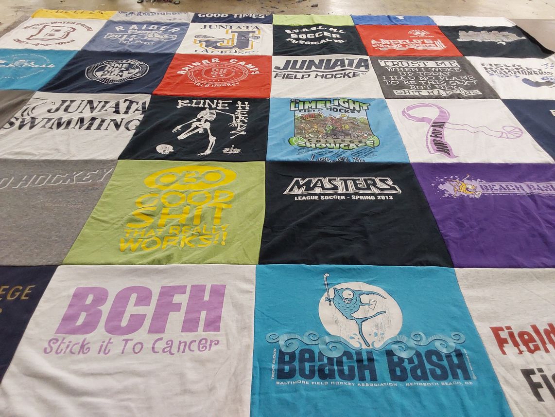 T-shirt quilt featuring junata field hockey, junata swimming by Allyson from PA
