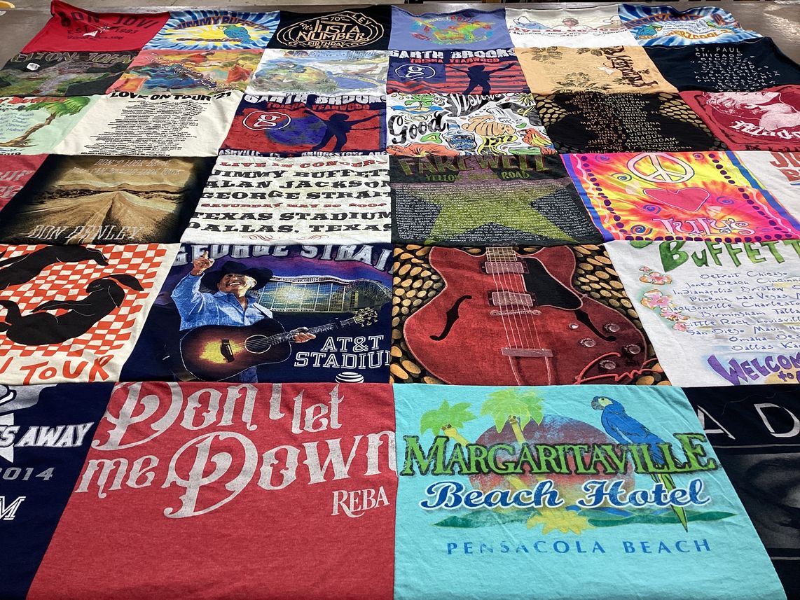 T-shirt quilt with music, concerts themes by Cassie from AR