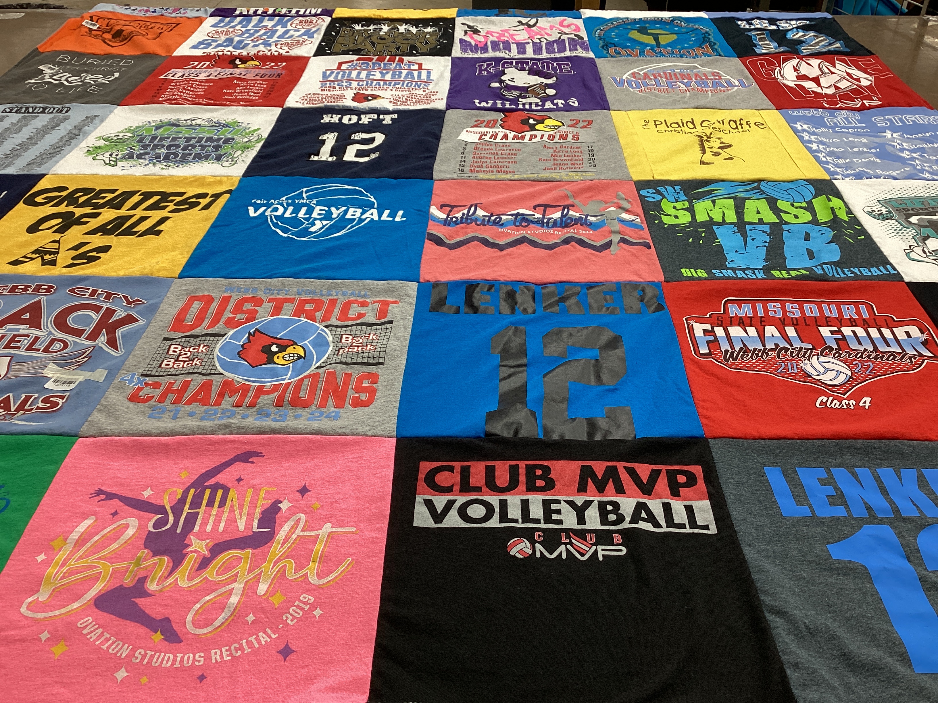 T-shirt quilt featuring webb city cardinals, fair play volleyball team by Amber from MO