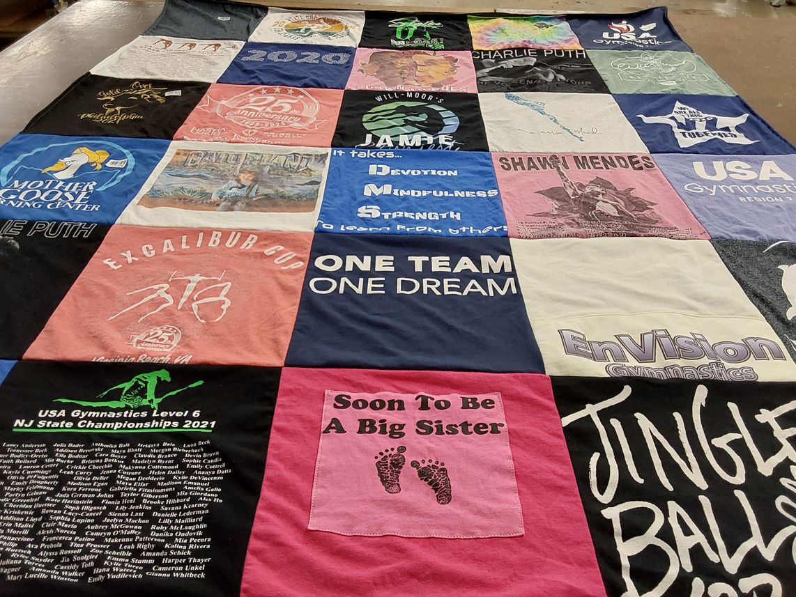 T-shirt quilt with gymnastics, music themes by camelia from NJ
