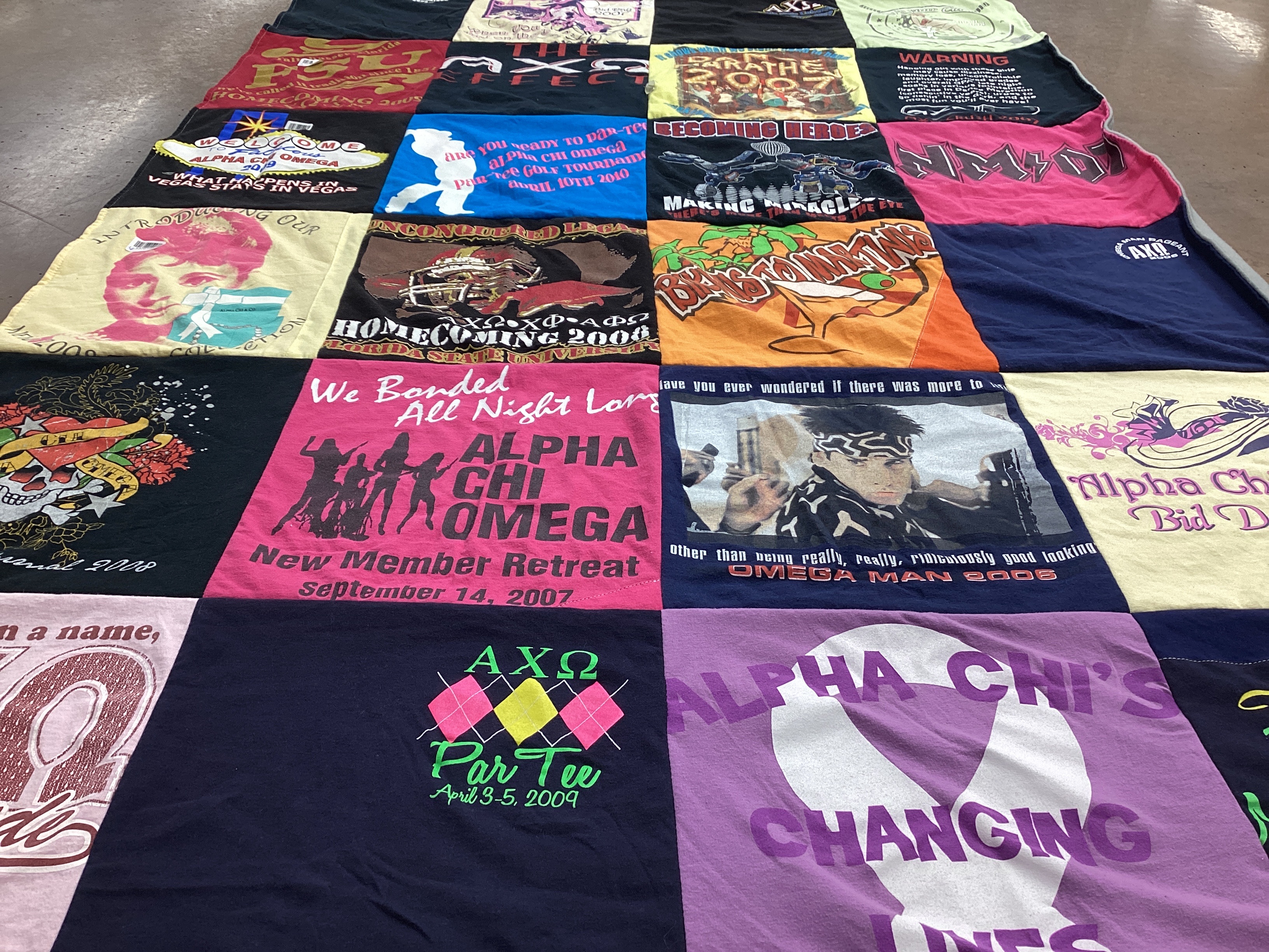 T-shirt quilt with sorority, community themes by Susan from FL