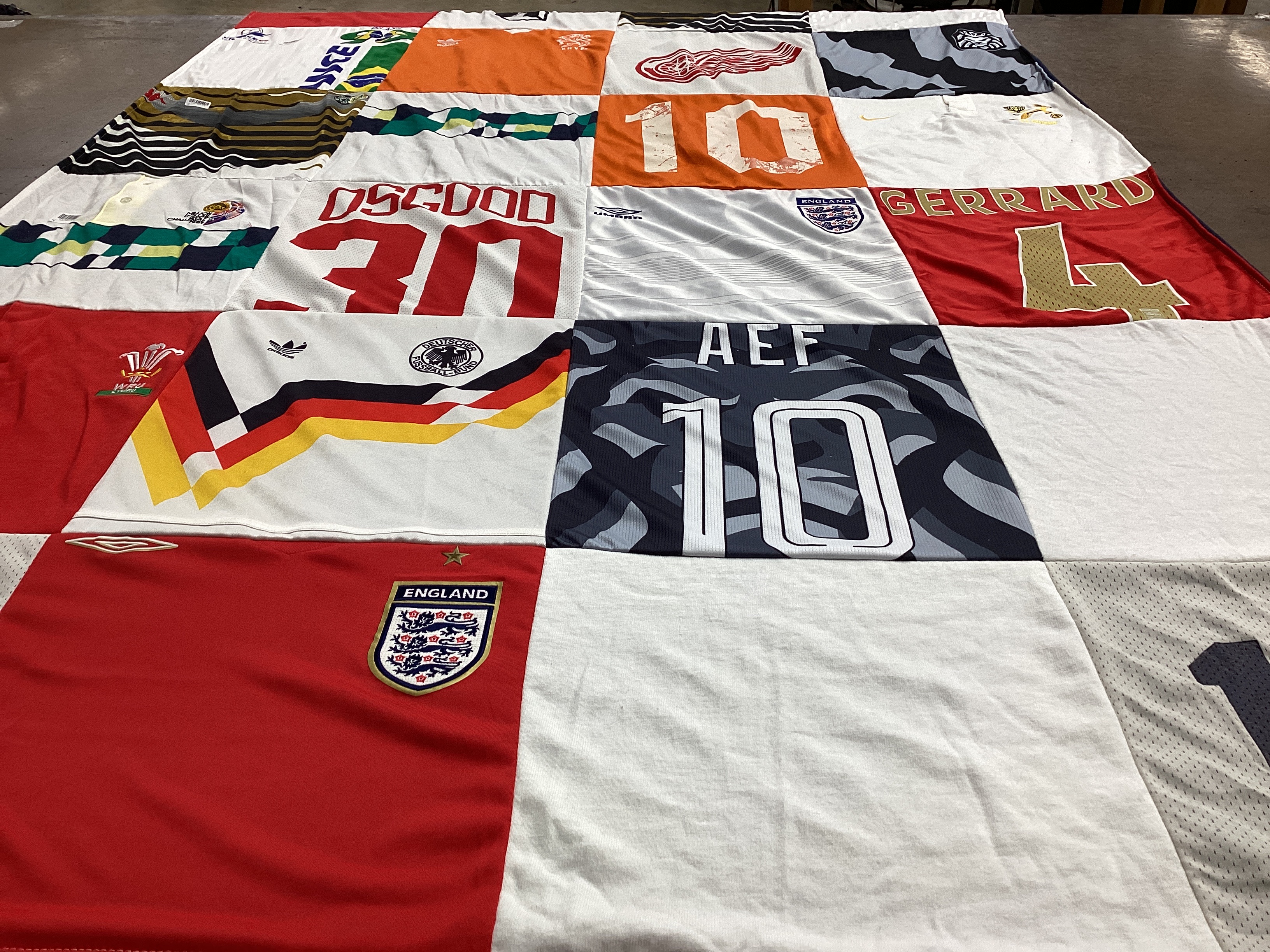 T-shirt quilt with football, soccer themes by Lance from FL