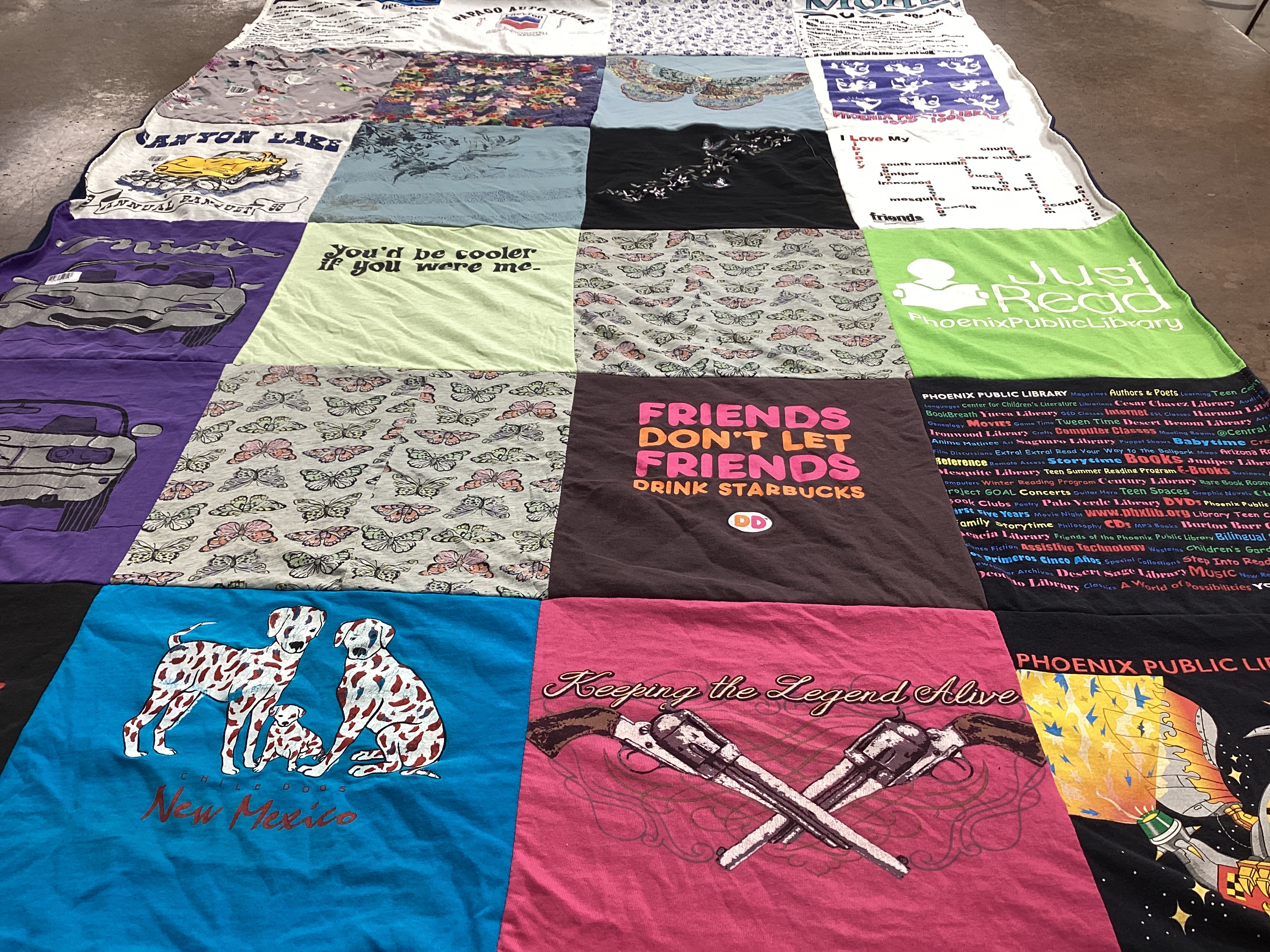 T-shirt quilt with reading, dogs themes by Cliff from AZ