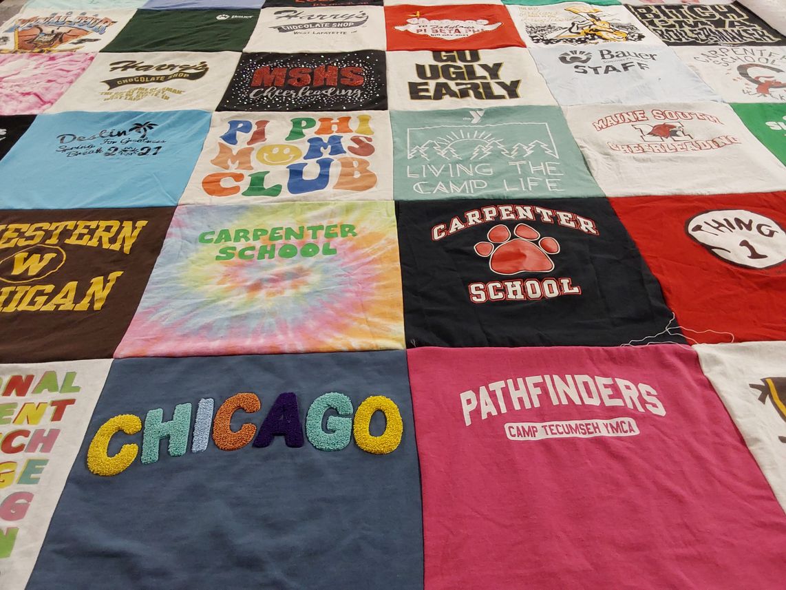 T-shirt quilt featuring maine south high school, western michigan university by Jack from IN