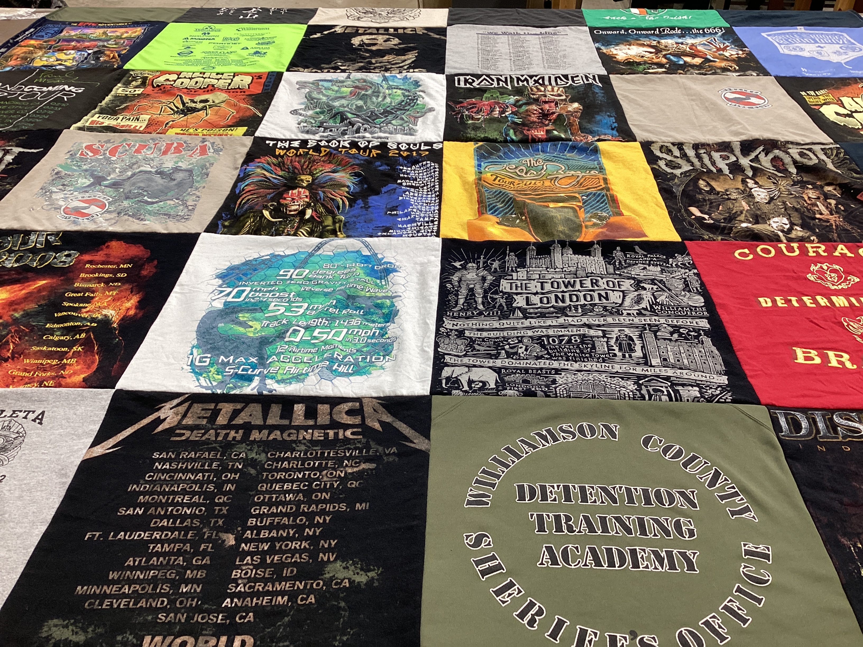 T-shirt quilt with music, rock themes by rikki from TN