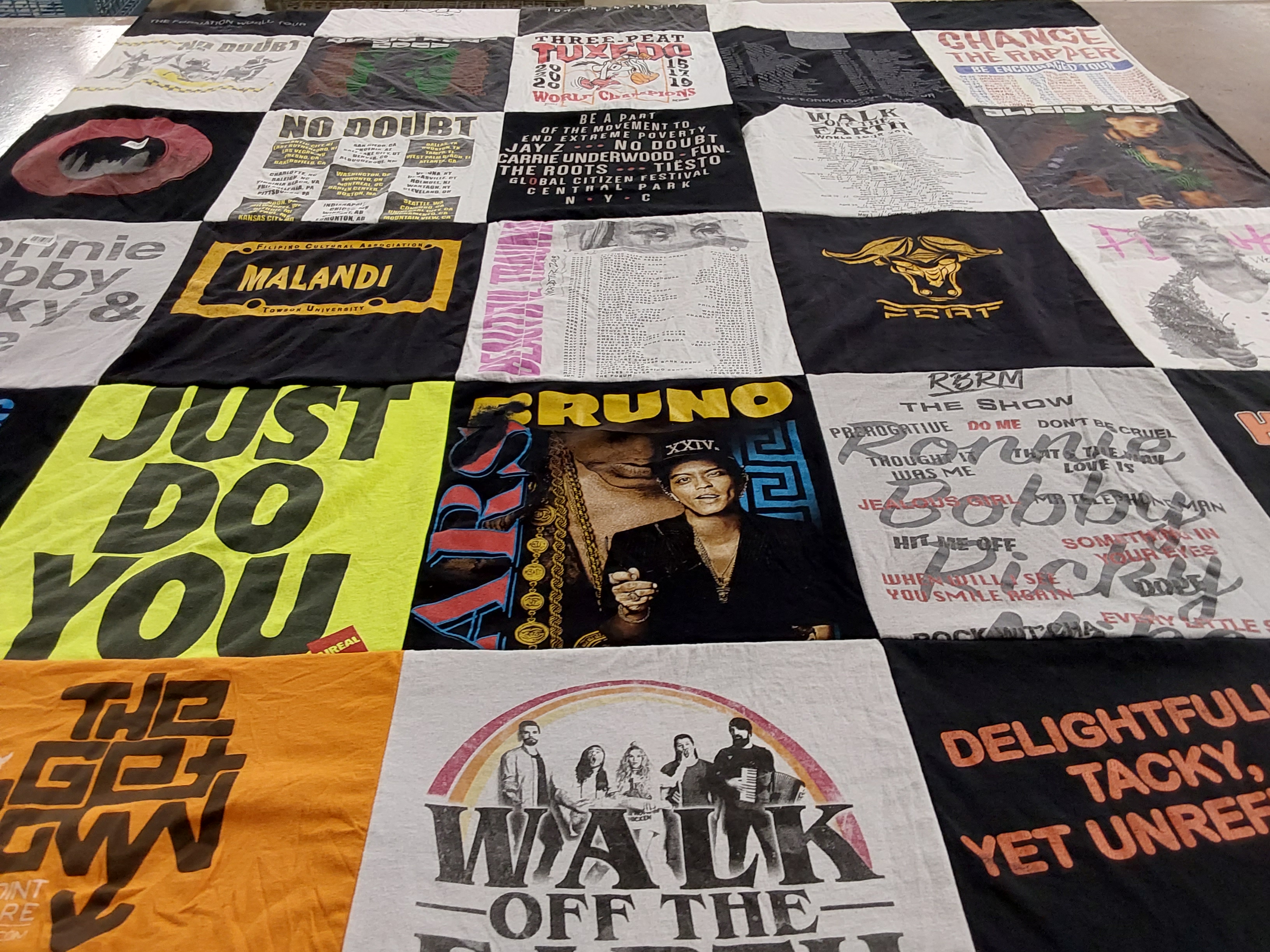 T-shirt quilt with music, concerts themes by Joyce from MD