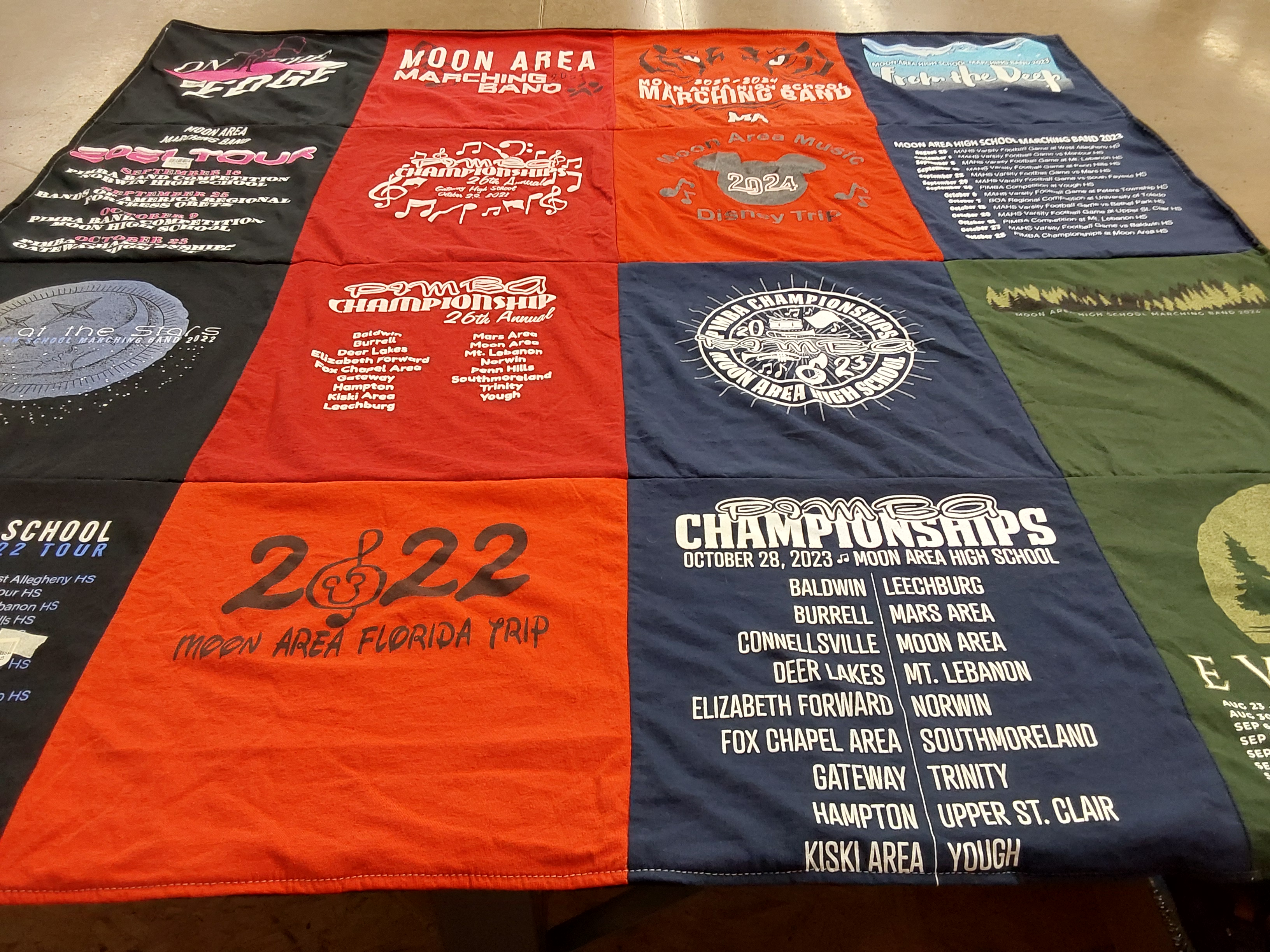 T-shirt quilt from moon area high school by Cas from PA