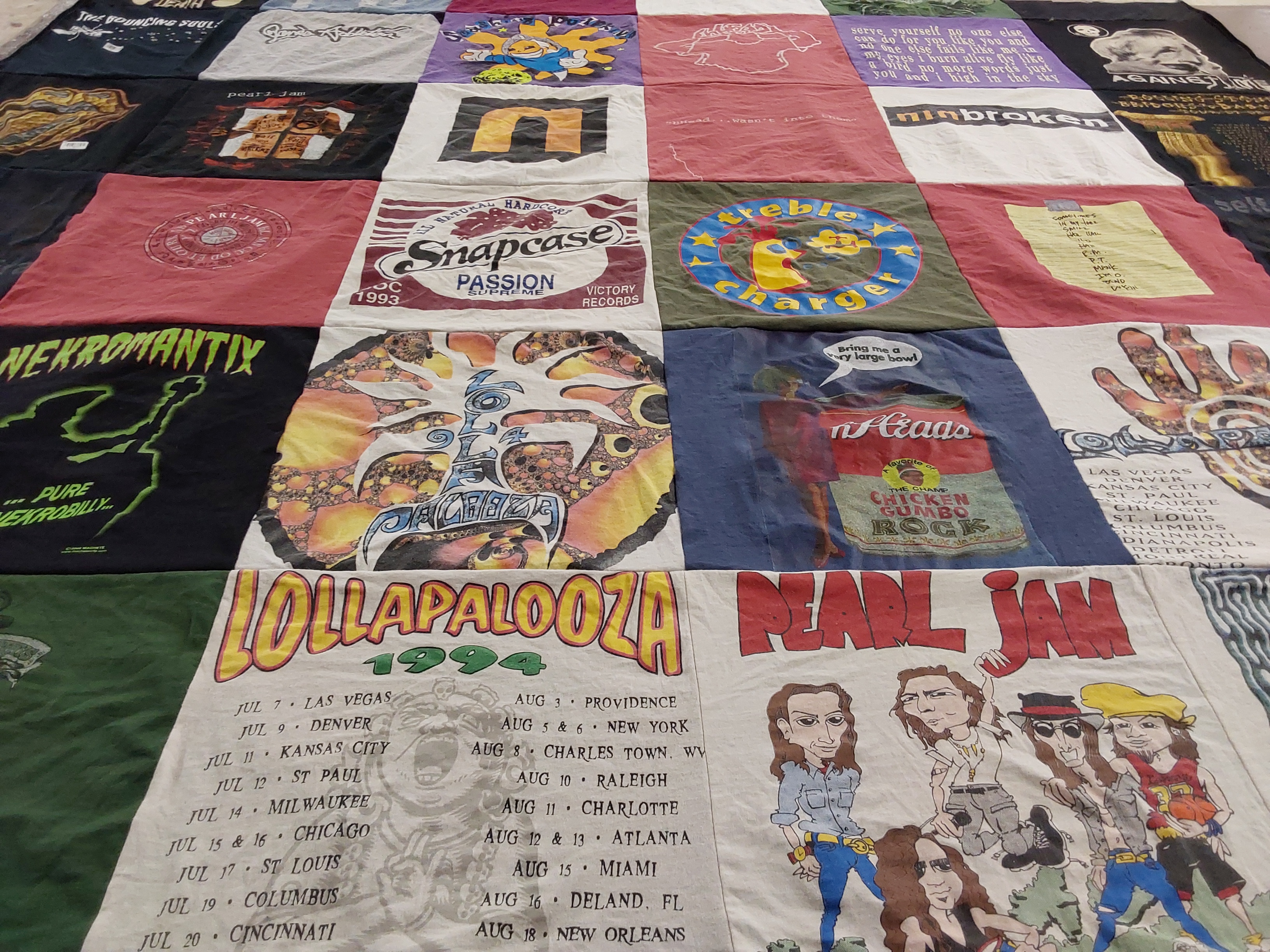 T-shirt quilt with music, concerts themes by Linsay from AZ