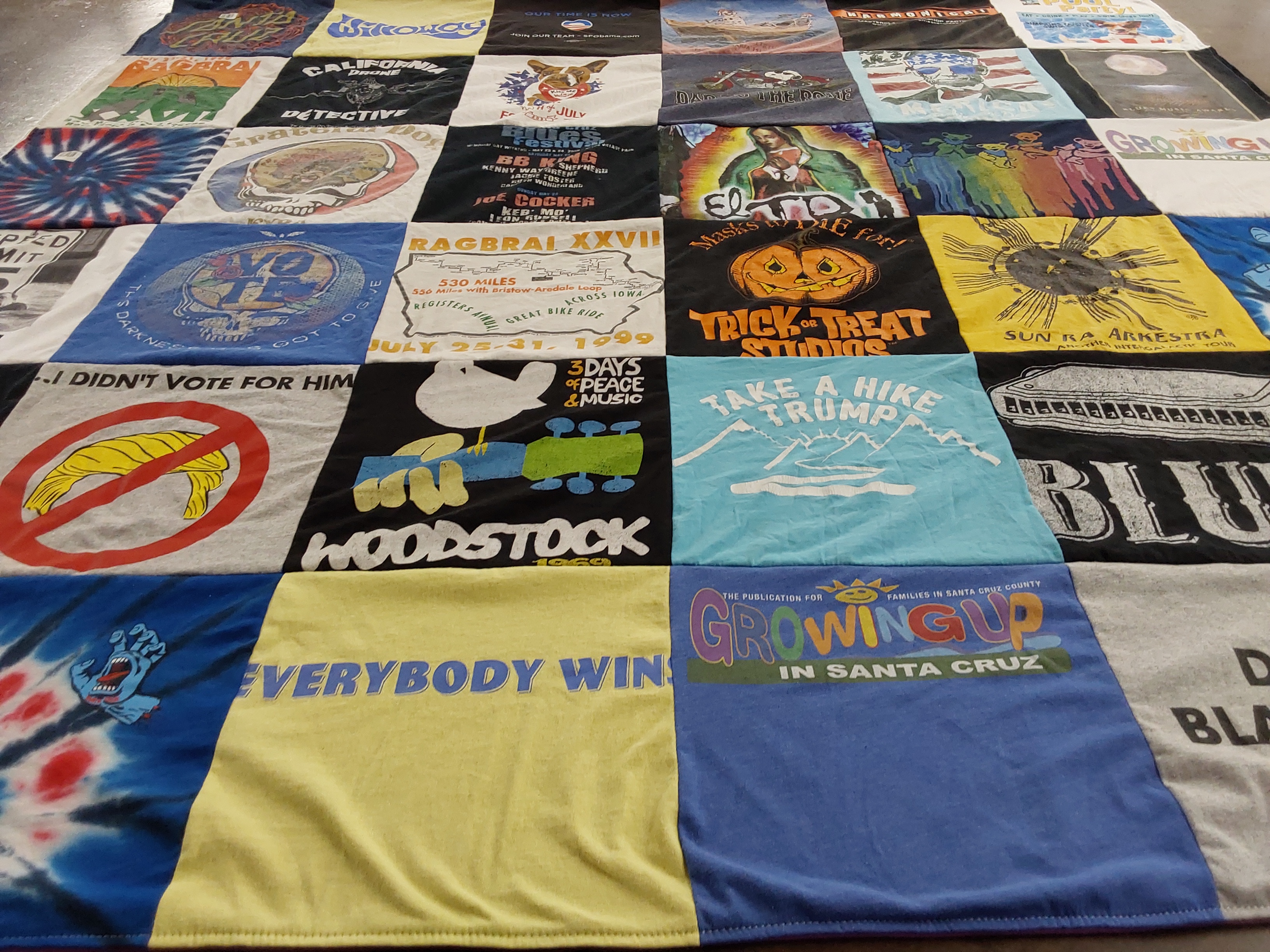 T-shirt quilt with music, politics themes by BRAD from CA