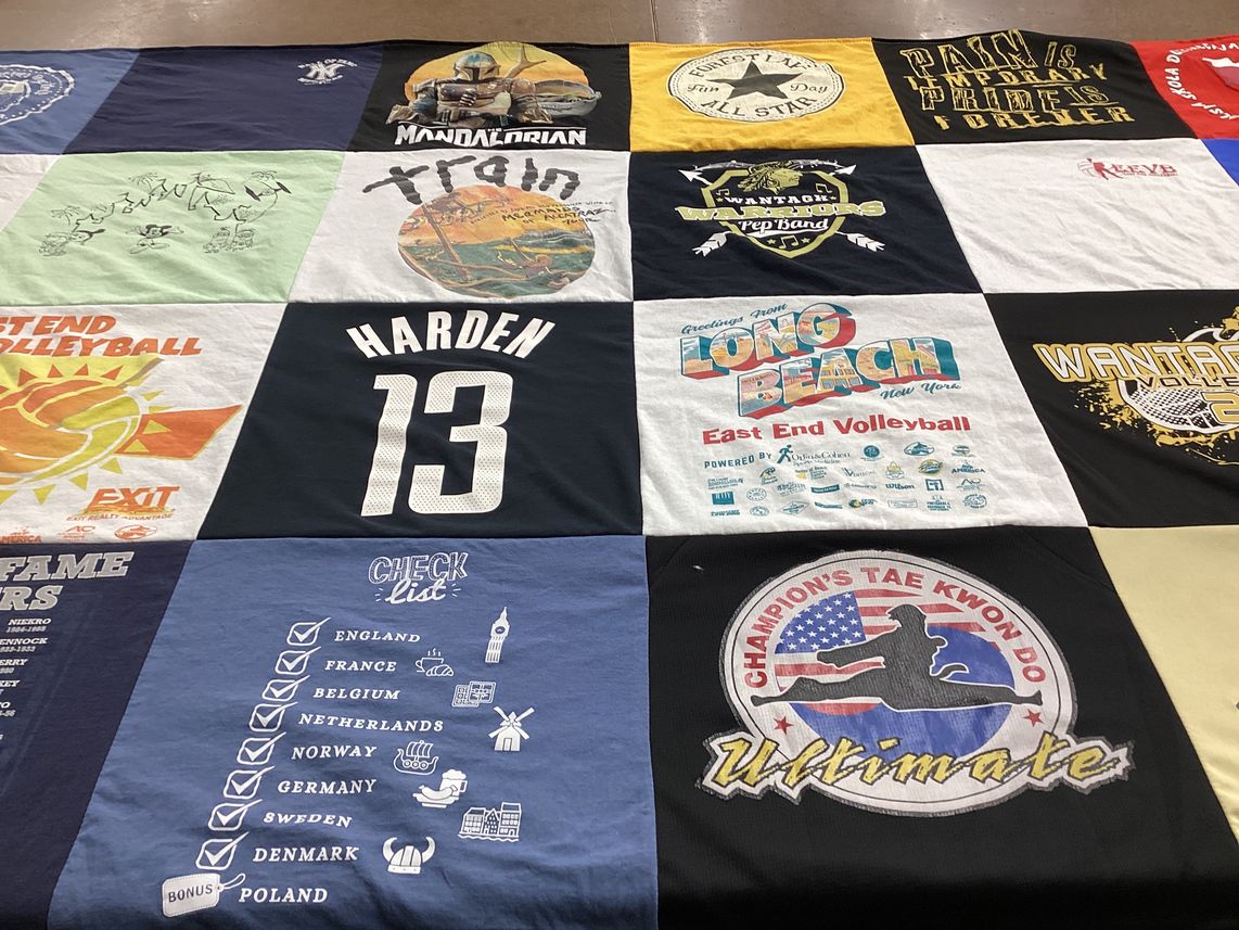 T-shirt quilt with volleyball, music themes by Agnes from NY