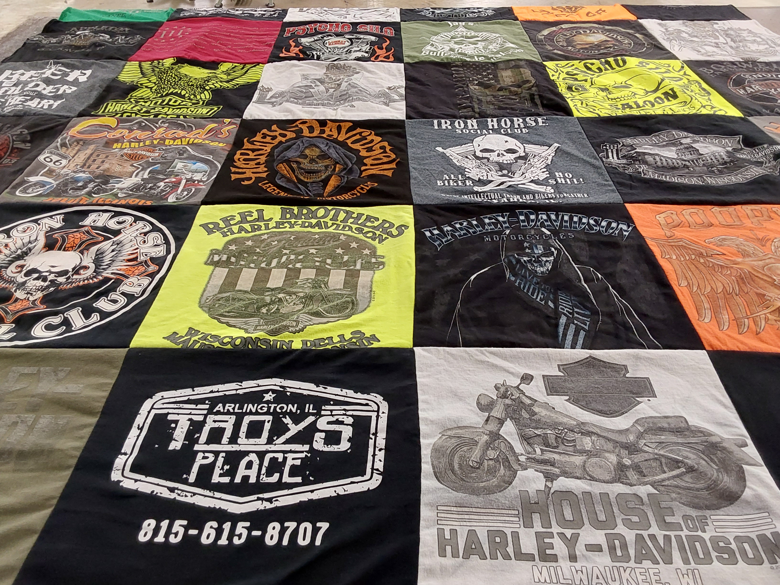 T-shirt quilt with motorcycles, biking themes by BRADLEY from IL