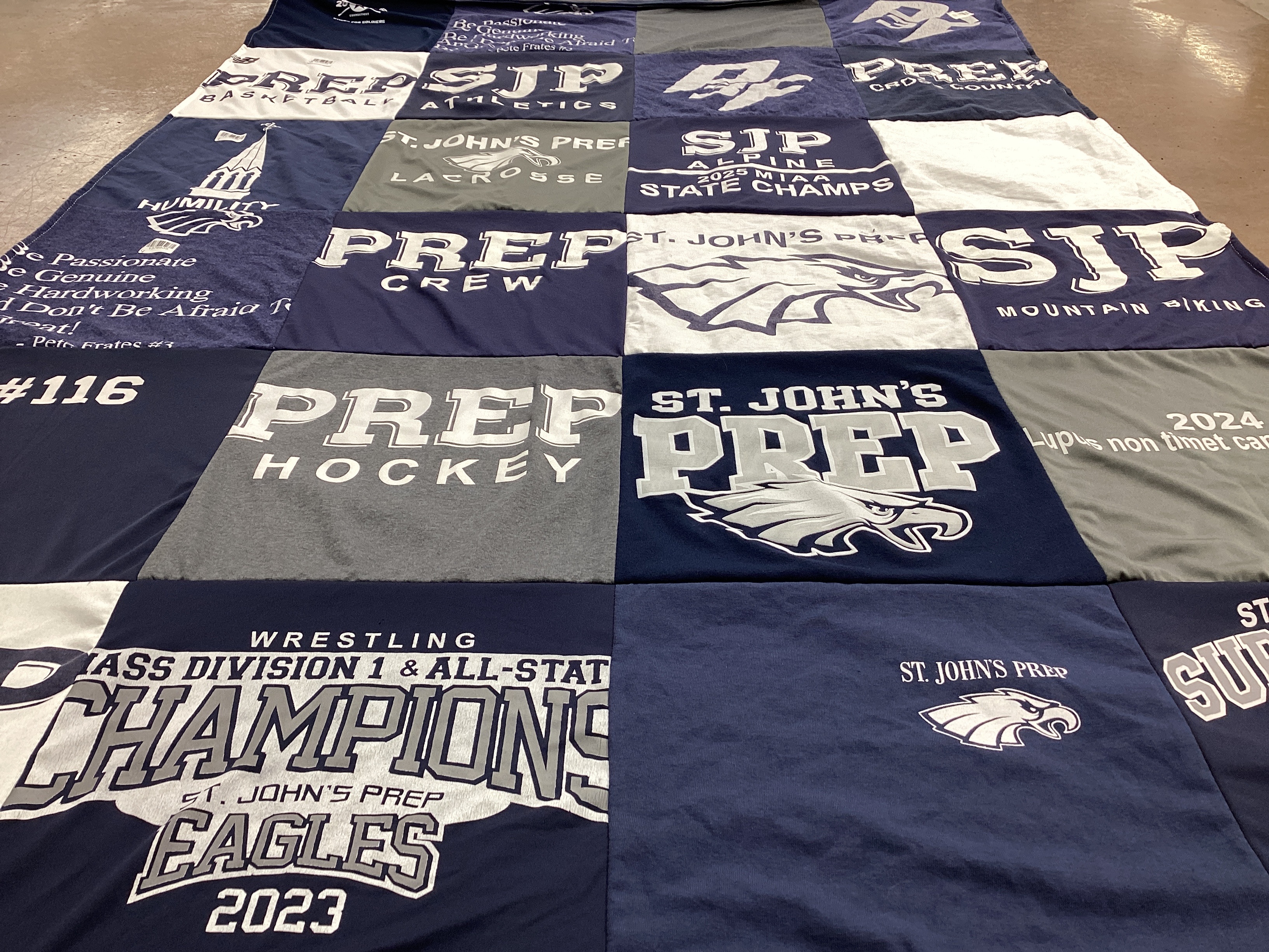 T-shirt quilt featuring st. john's prep hockey, st. john's prep lacrosse by Christina from MA