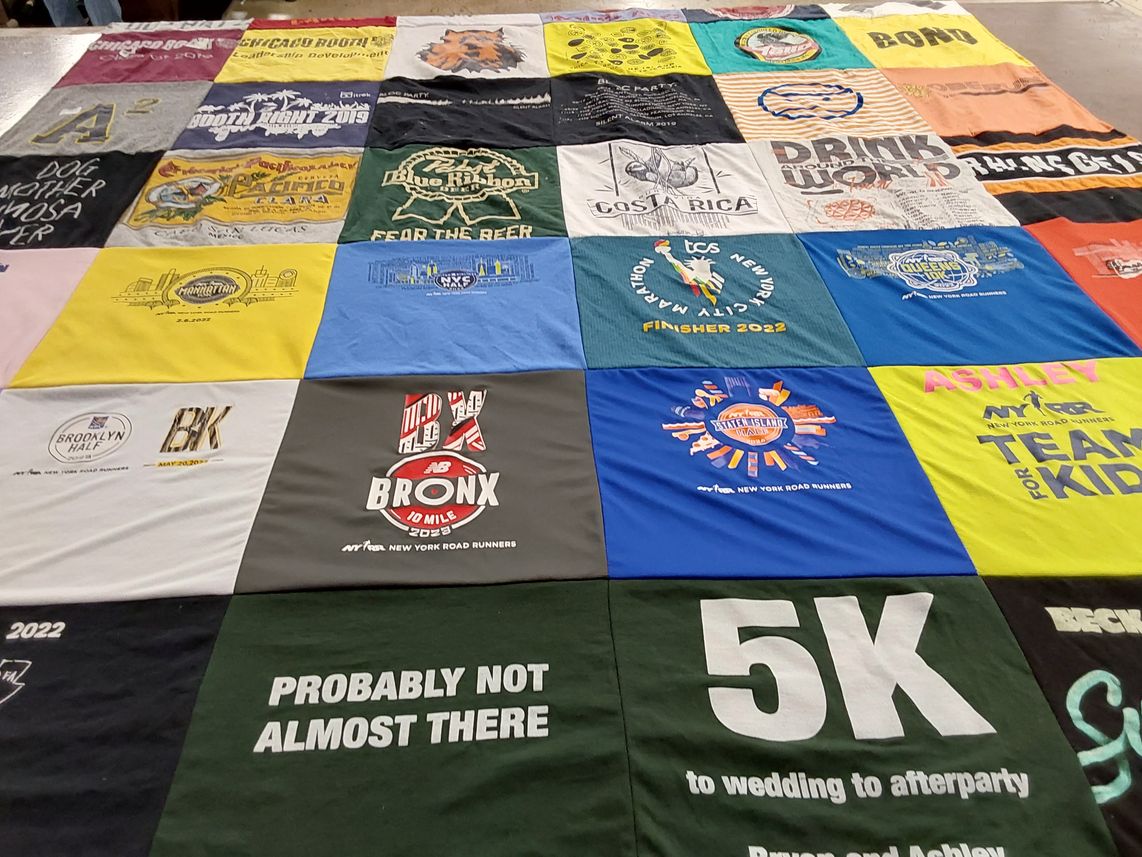 T-shirt quilt with running, events themes by Ashley from NY