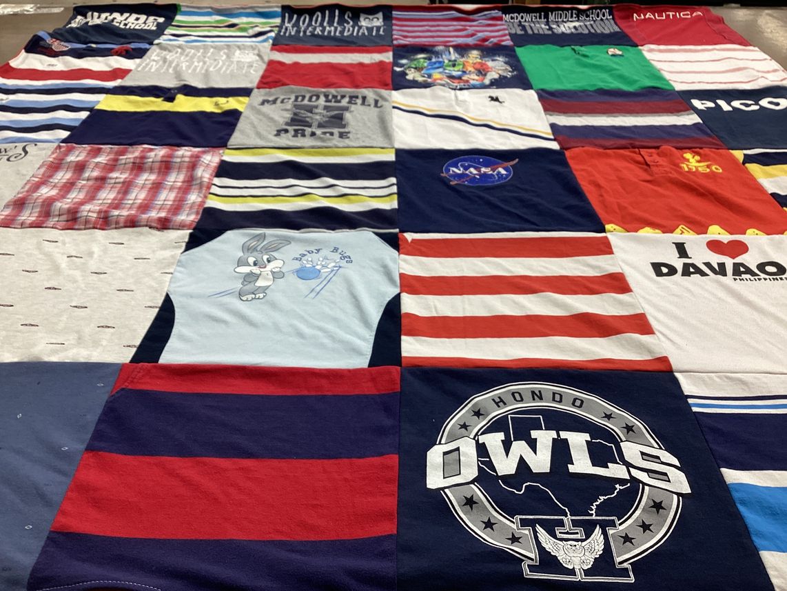 T-shirt quilt featuring hondo owls by Ginalyn from TX