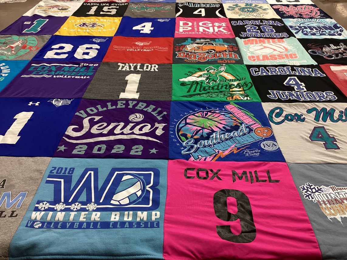 T-shirt quilt featuring charlotte chargers volleyball team, carolina juniors volleyball club by Krystie from NC