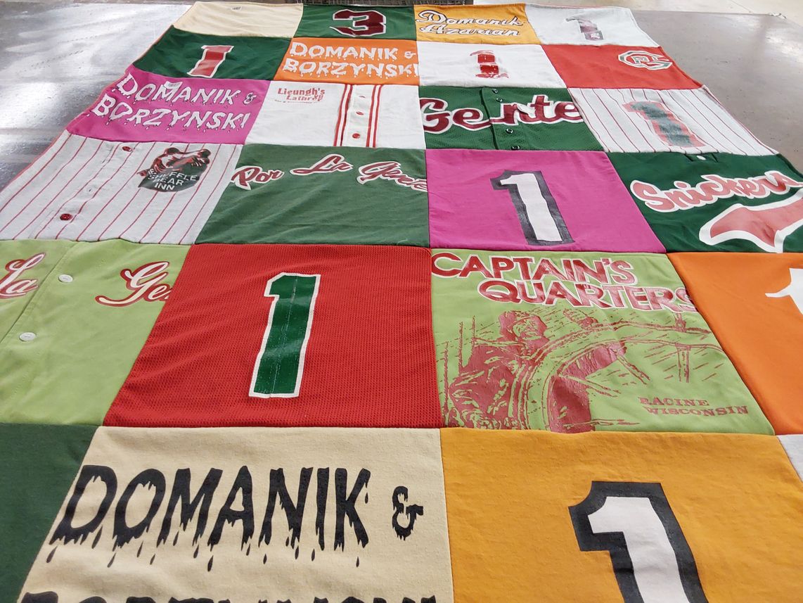 T-shirt quilt with sports, baseball themes by Juan R from WI