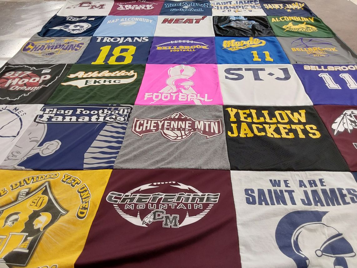 T-shirt quilt featuring cheyenne mountain high school football, alconbury high school sports by Lori from AL