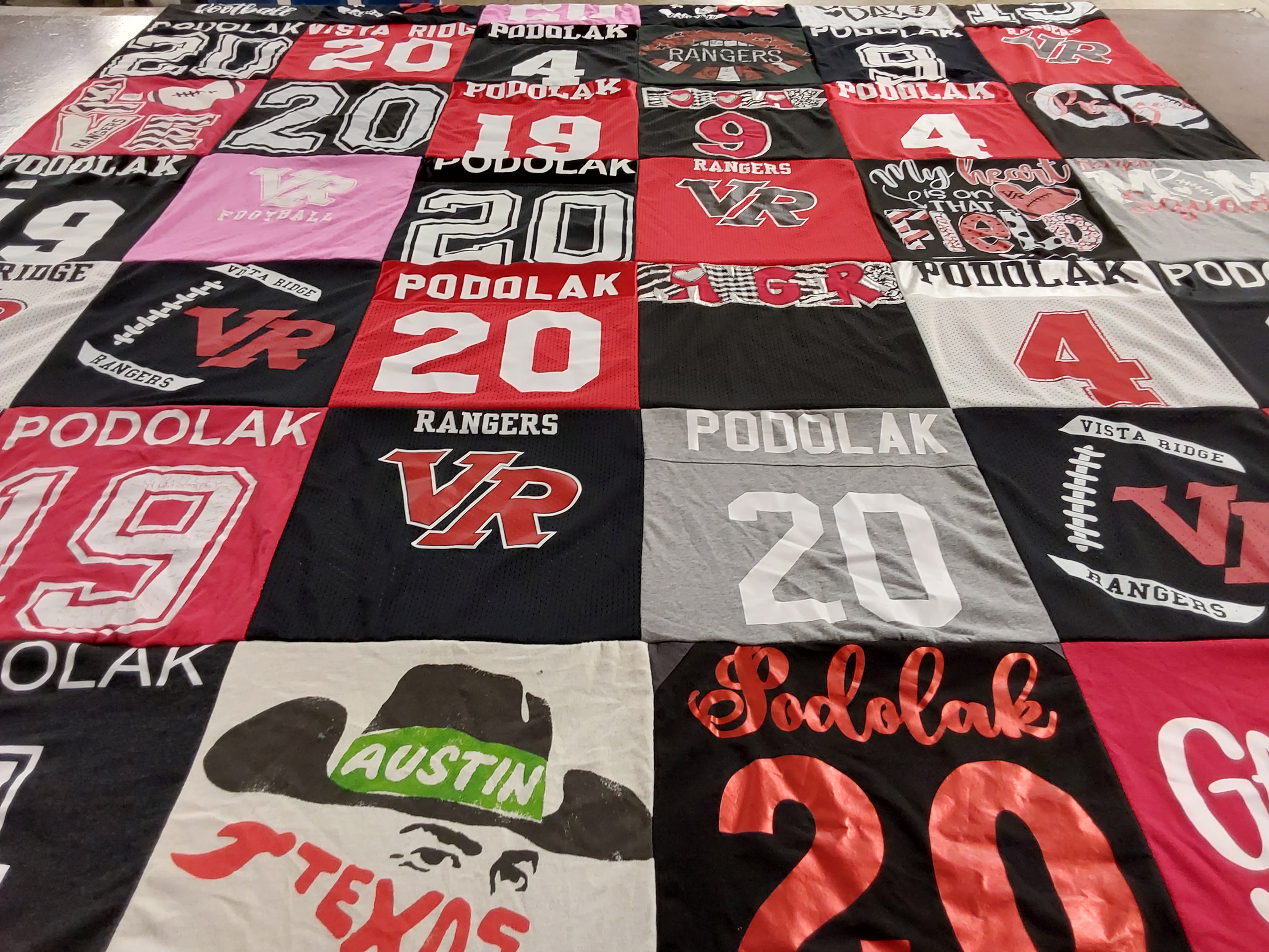T-shirt quilt with sports, team spirit themes by Brittany from TX
