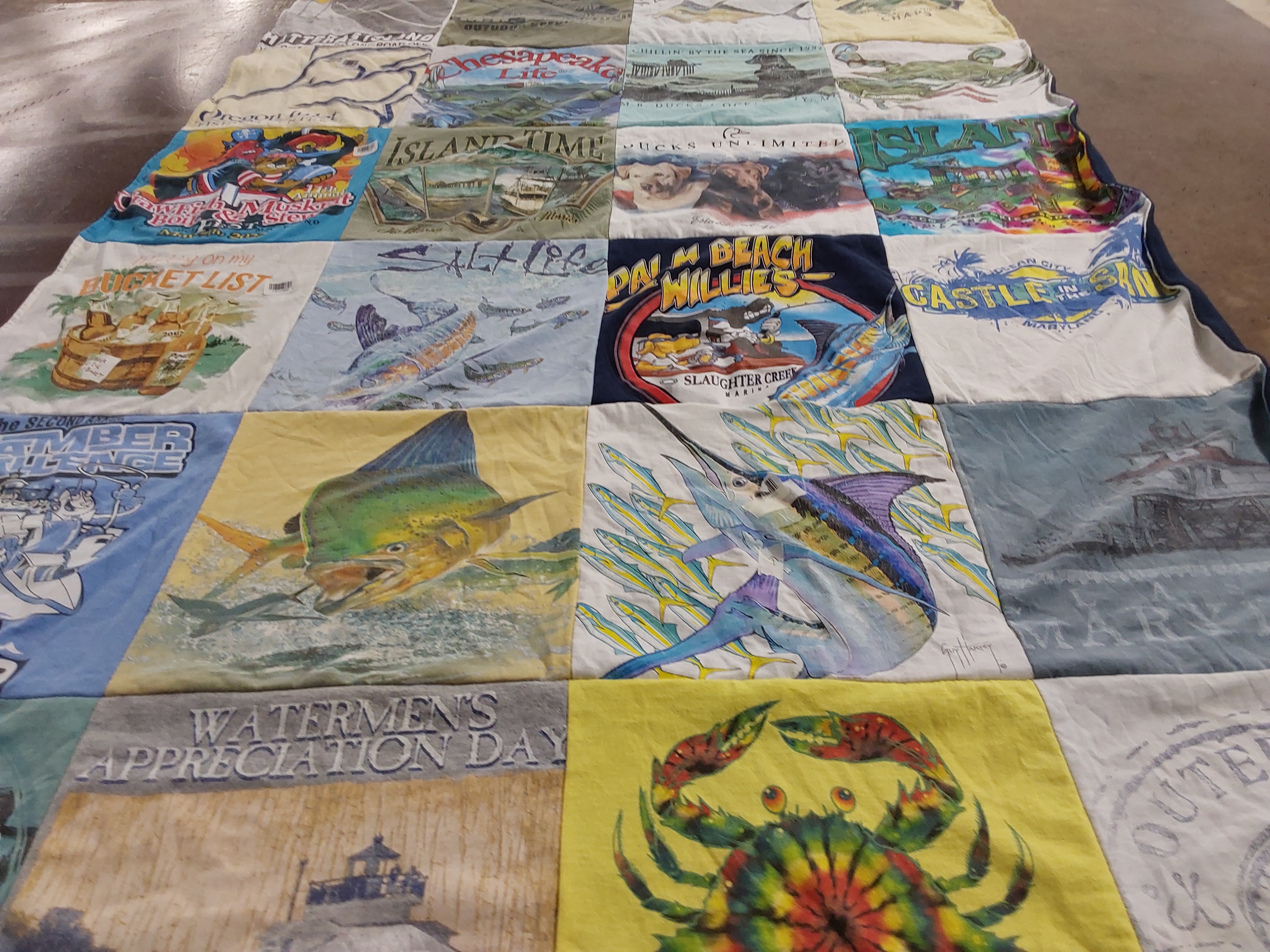 T-shirt quilt with fishing, beach themes by Lauren from MD