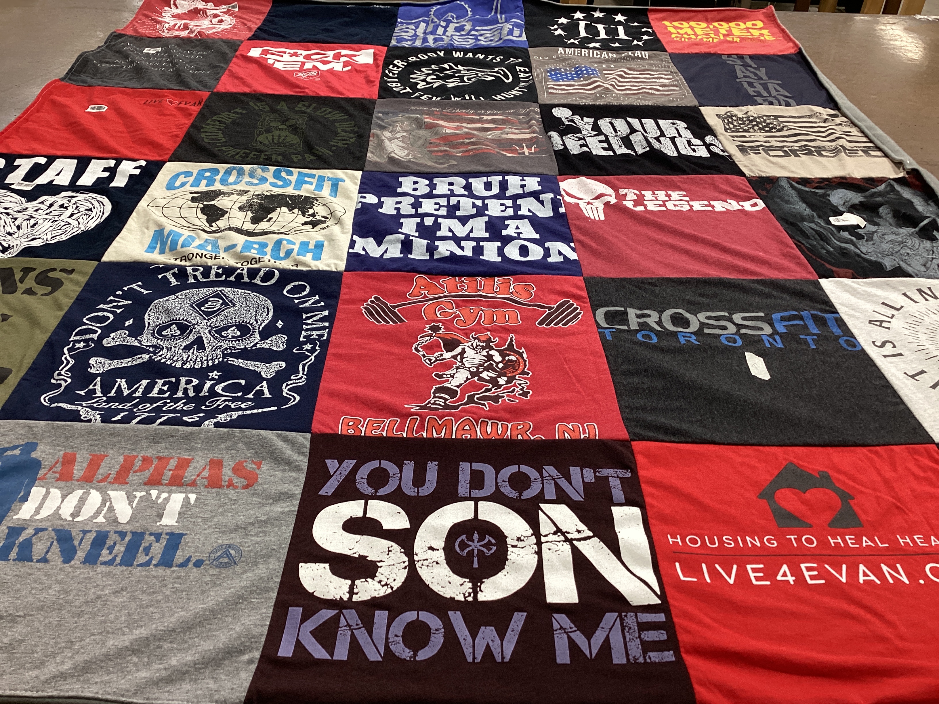 T-shirt quilt with fitness, gym themes by Dr. Jason from MA