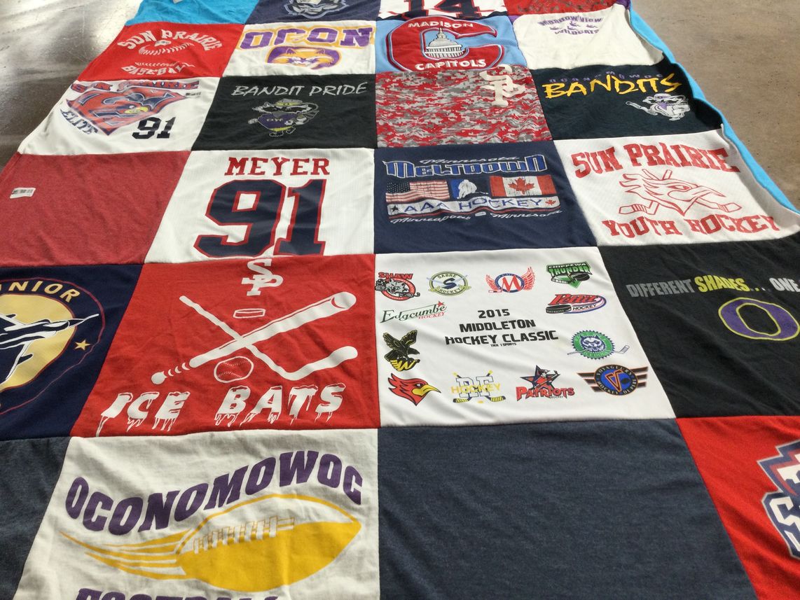 T-shirt quilt featuring sun prairie youth hockey, madison capitols by Katherine from WI