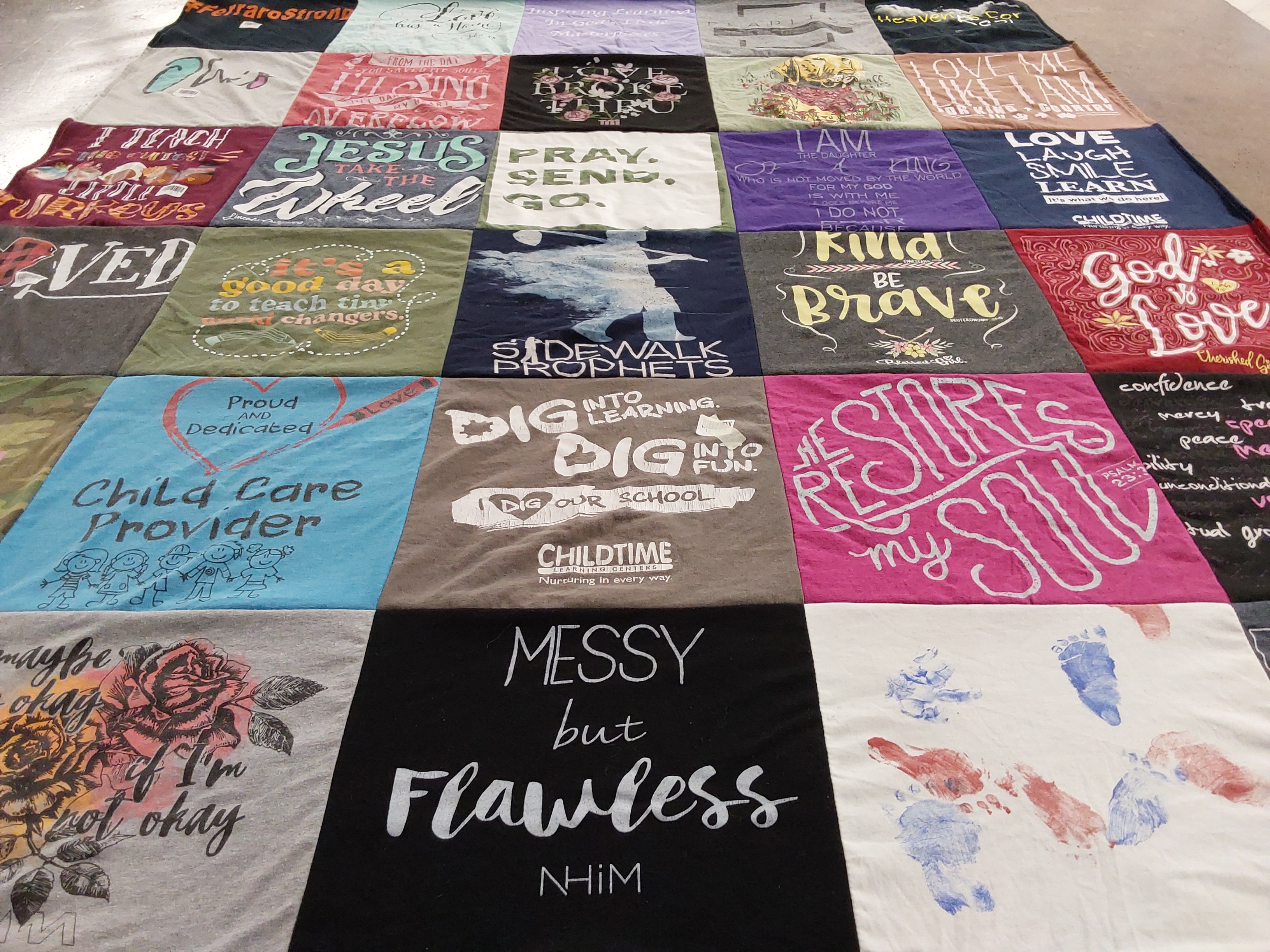 T-shirt quilt with teaching, childcare themes by Ginny from OH