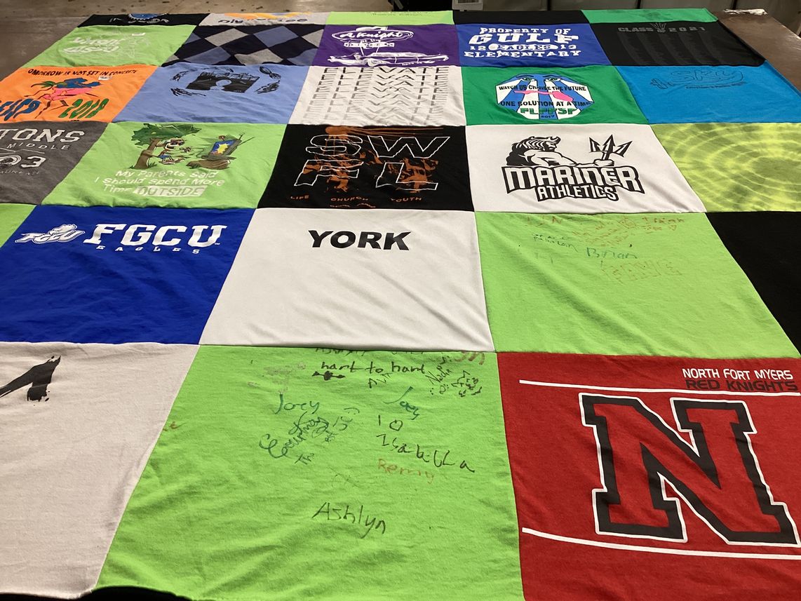 T-shirt quilt featuring north fort myers red knights, mariner athletics by Vanessa from FL