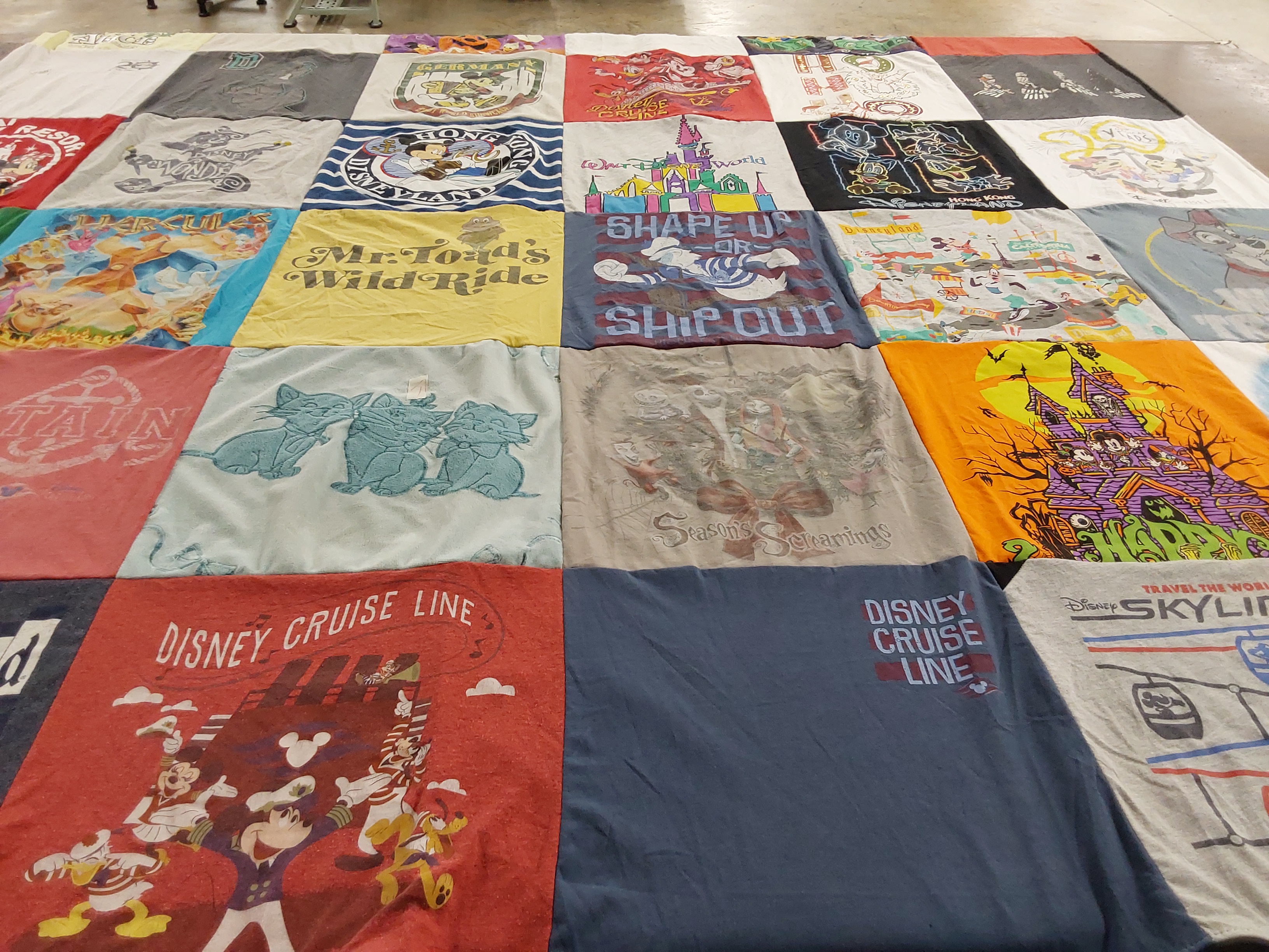 T-shirt quilt with disney, amusement parks themes by Ricardo from CA