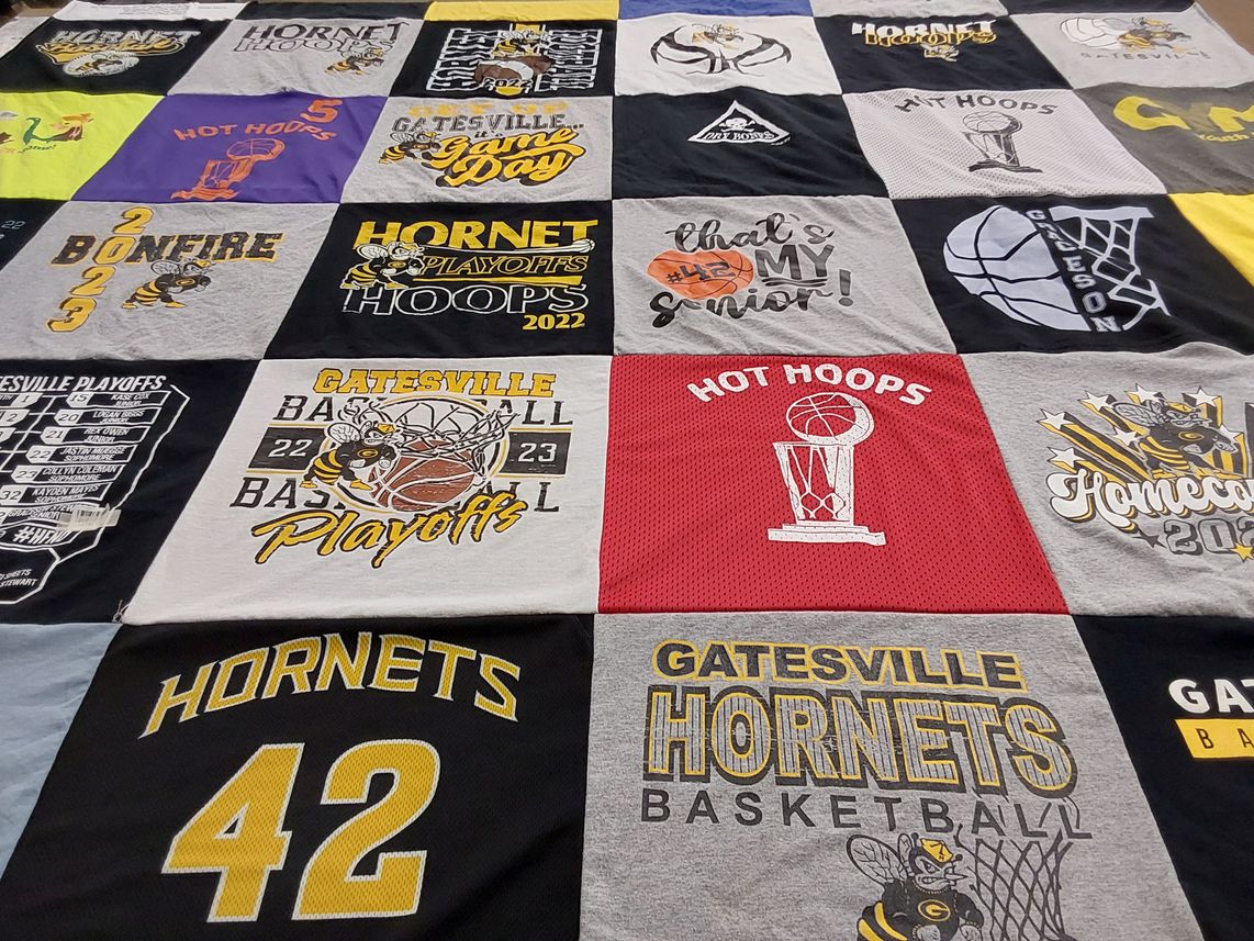 T-shirt quilt featuring gatesville horns basketball by Penny from TX