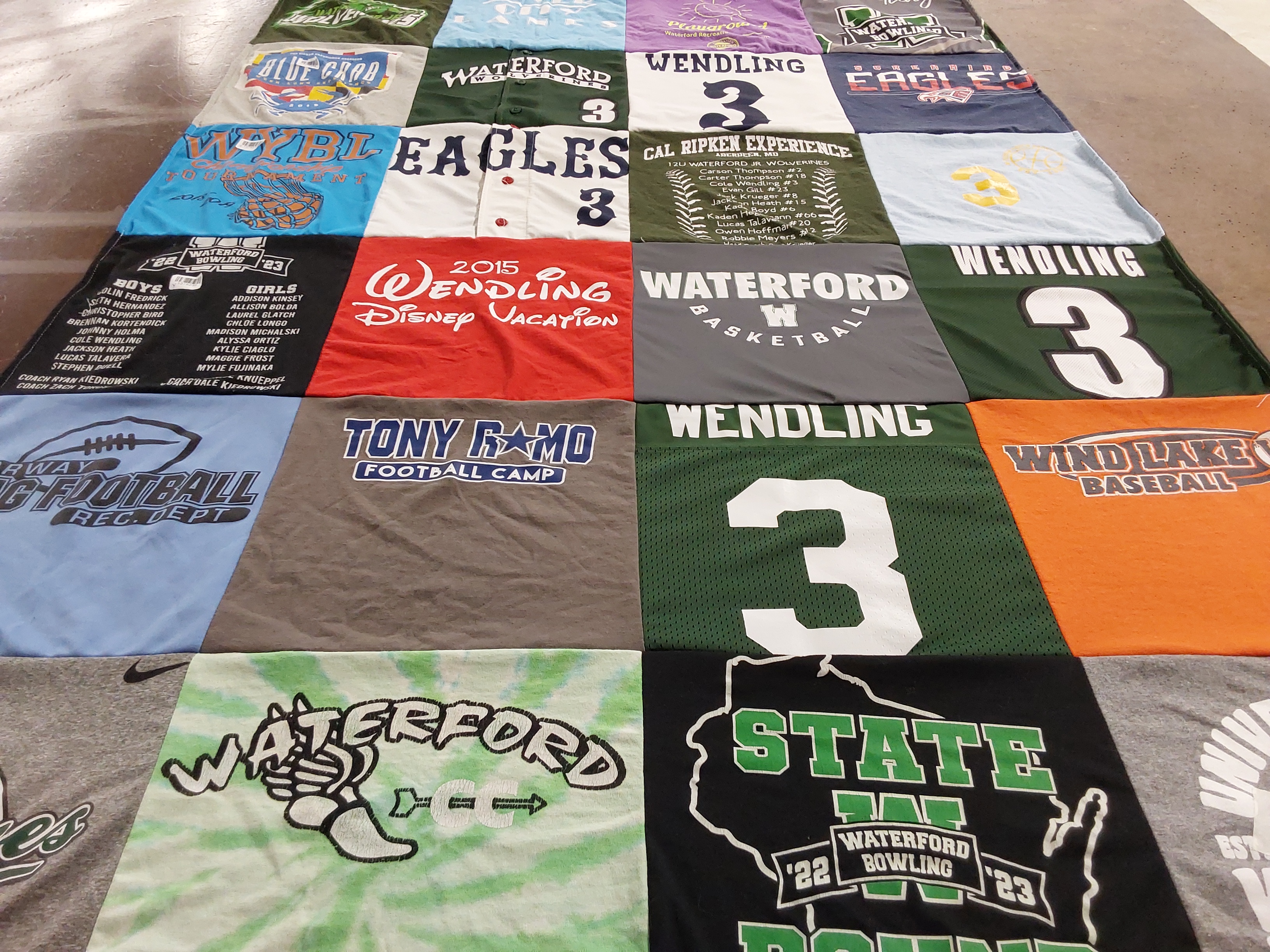 T-shirt quilt featuring waterford eagles, wind lake baseball by JESSICA from WI