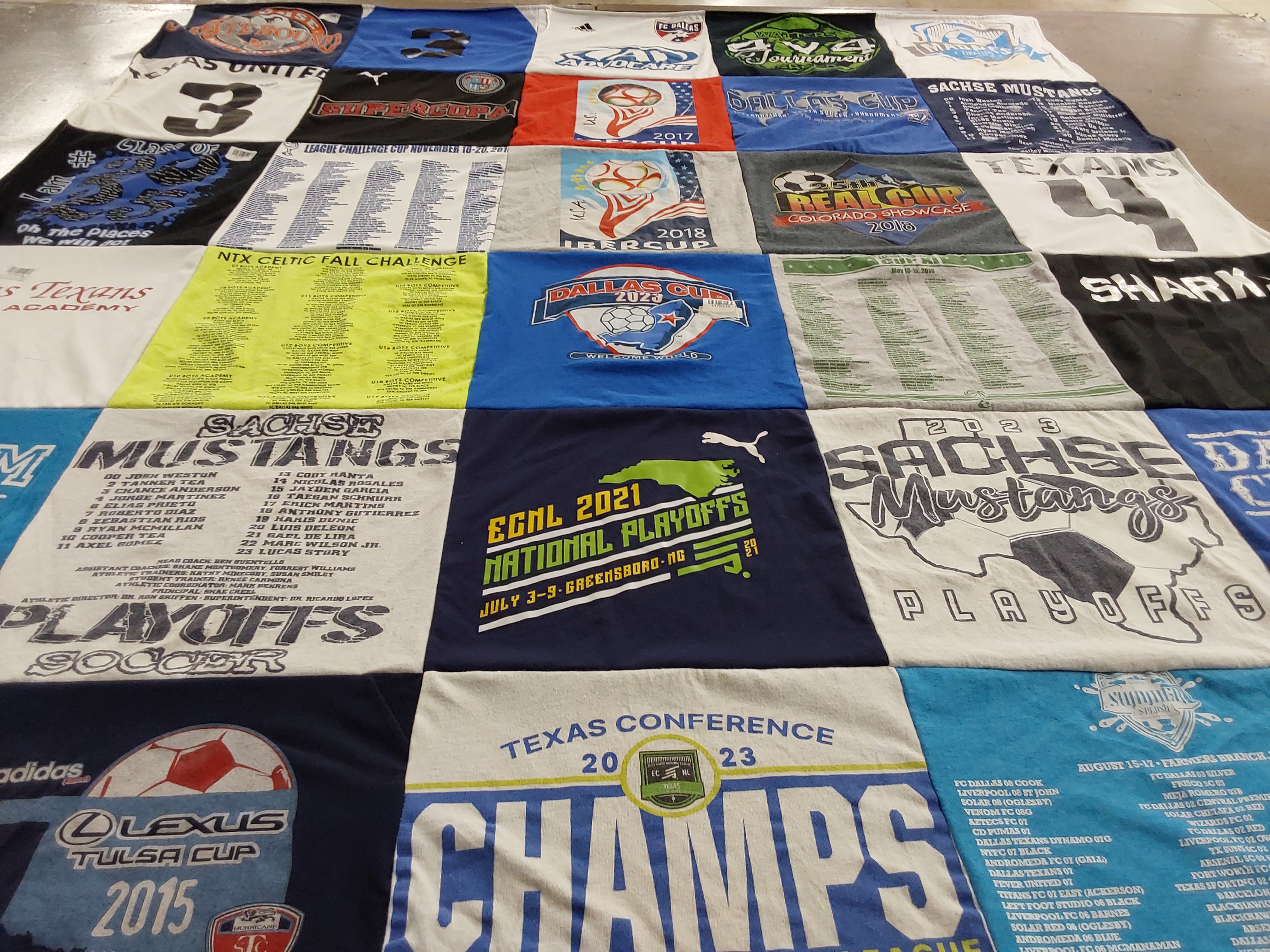 T-shirt quilt featuring sachse mustangs by Jill from TX
